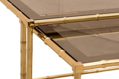 1980s Italian Brass and Mirror Glass Faux Bamboo Hollywood Regency Coffee Tables