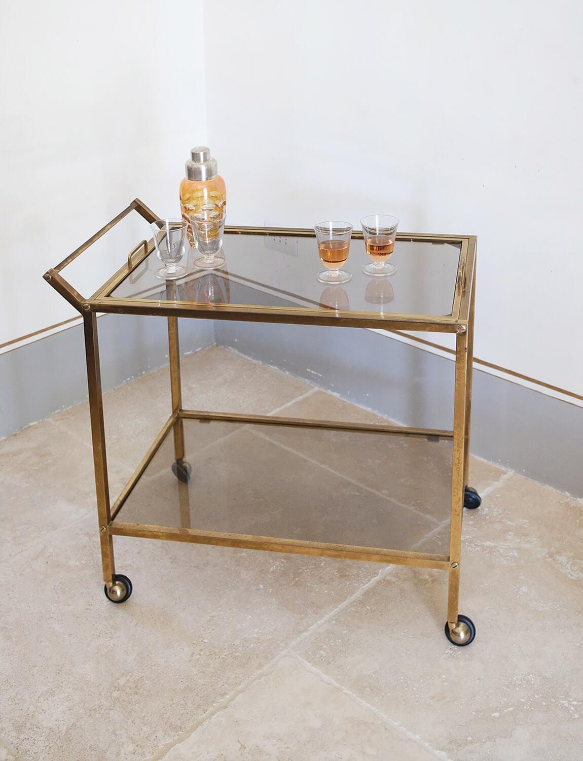 Late 20th Century 1980s Italian Brass Bar Cart/ Drinks Trolley with removeable tray