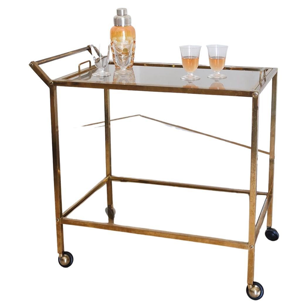 1980s Italian Brass Bar Cart/ Drinks Trolley with removeable tray