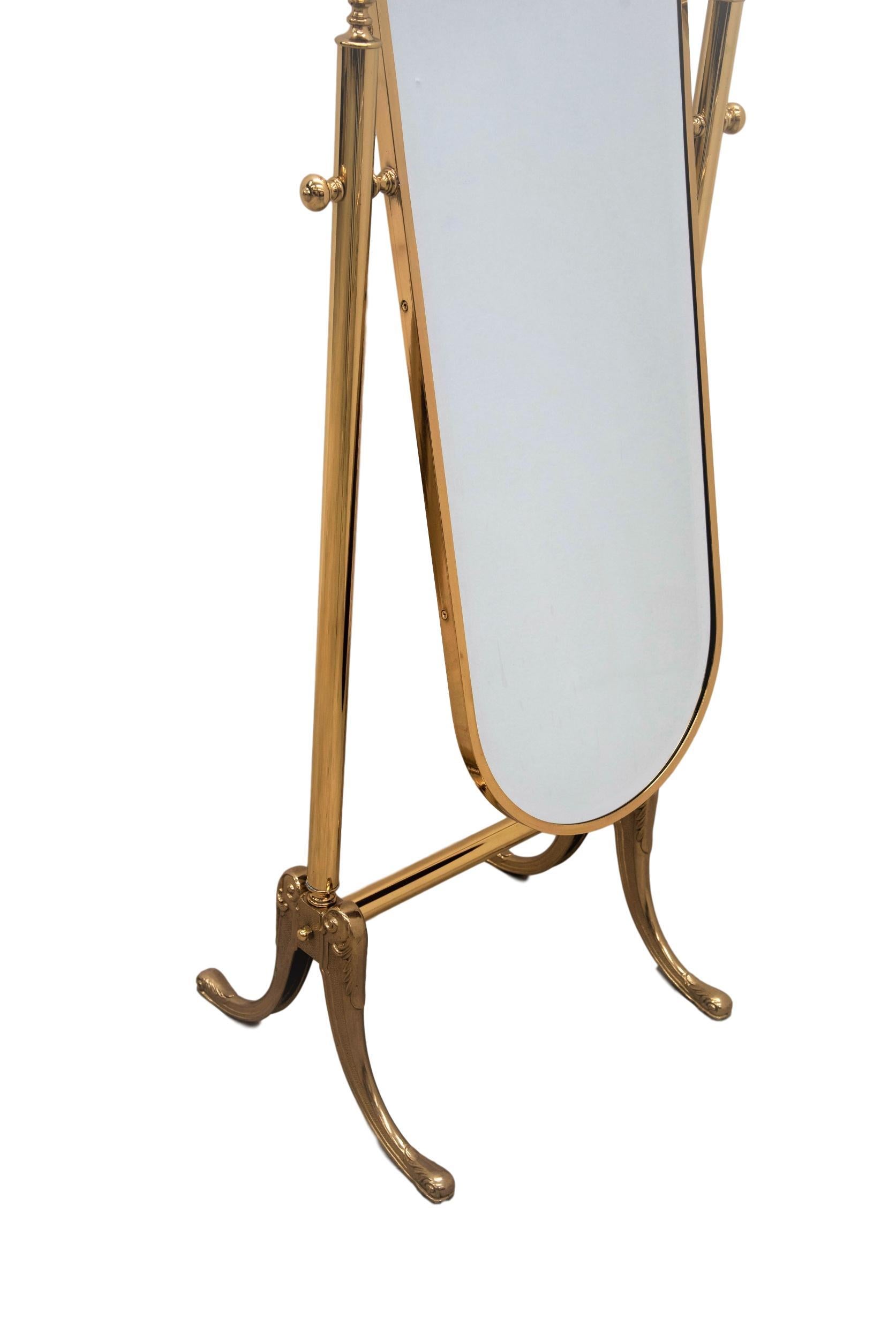 20th Century 1980s Italian Brass Hollywood Regency Floor Cheval Full Lenght Mirror