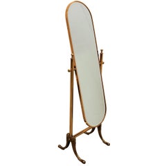 Vintage 1980s Italian Brass Hollywood Regency Floor Cheval Full Lenght Mirror