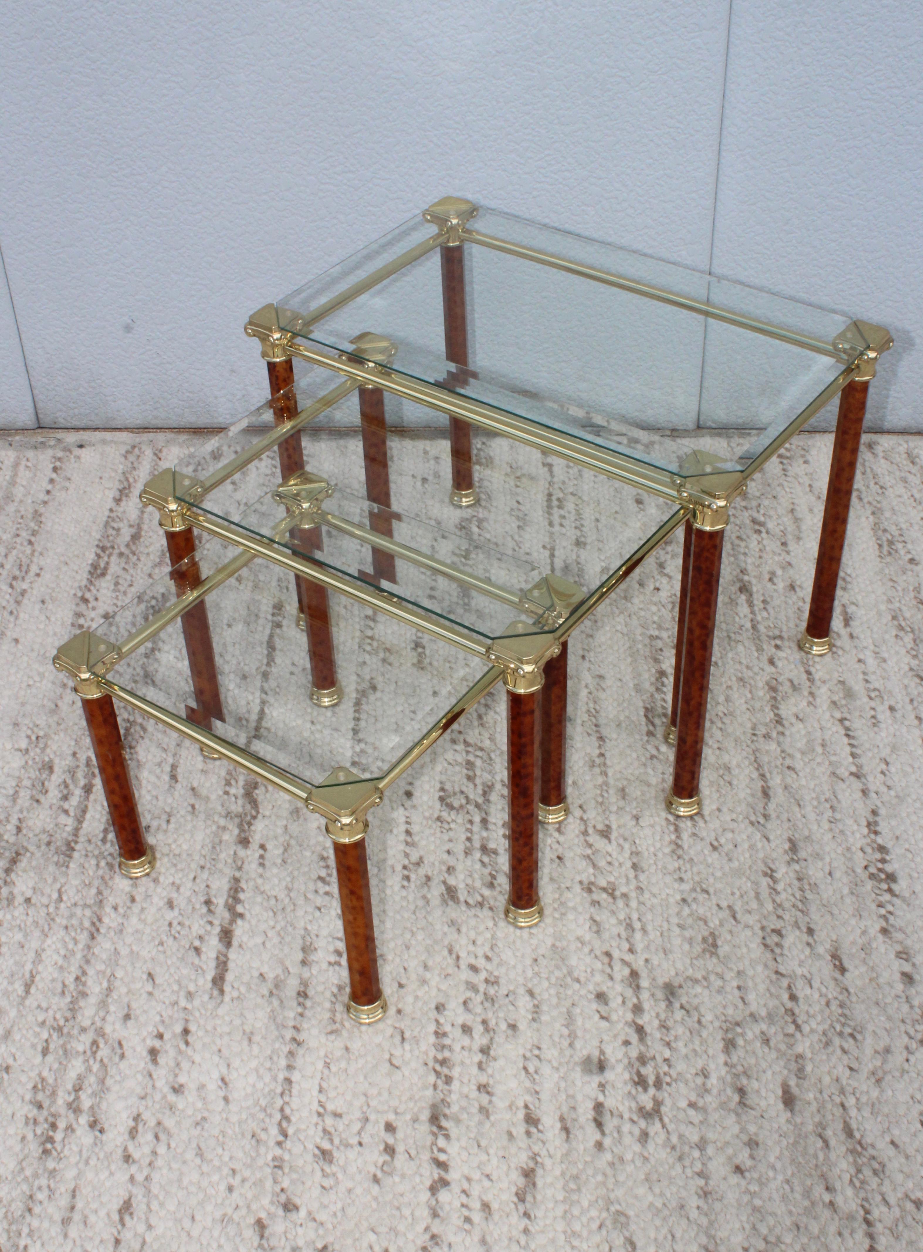 1980s modern brass plated Italian nesting tables.