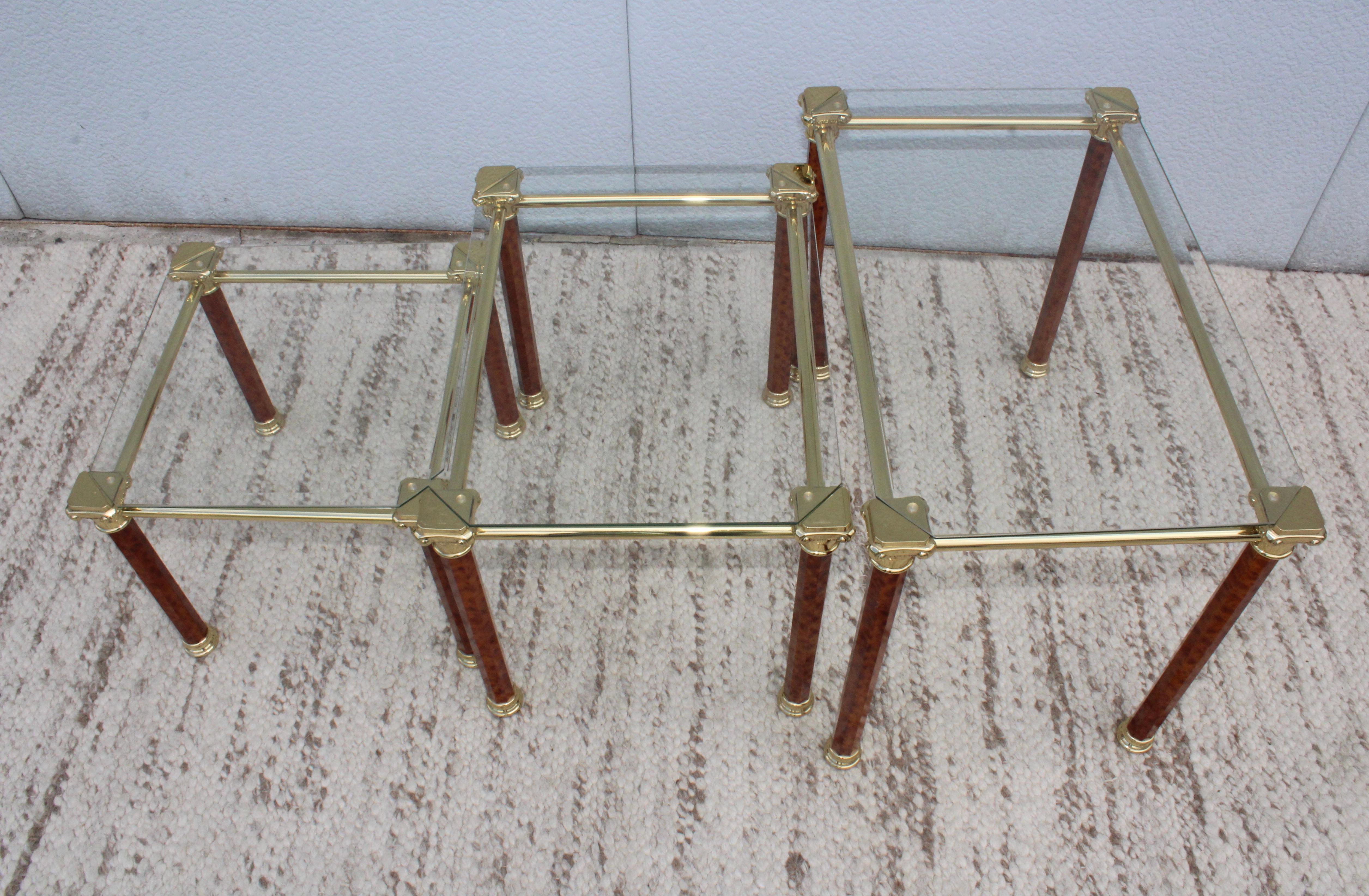 Mid-Century Modern 1980s Italian Brass Nesting Tables For Sale