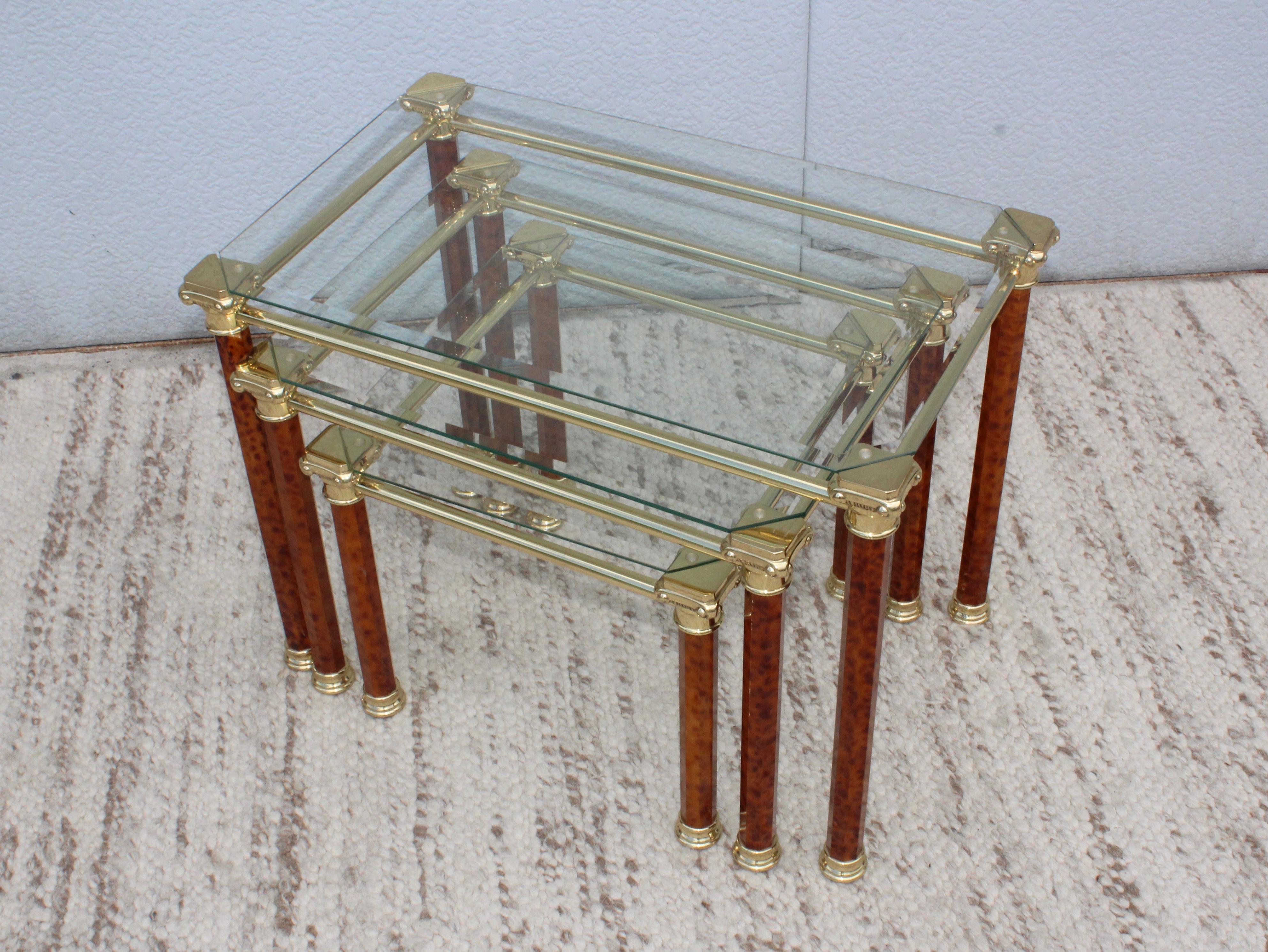 American 1980s Italian Brass Nesting Tables For Sale