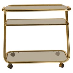 1980s, Italian, Brass & Smoked Glass 3 Tier Bar Cart