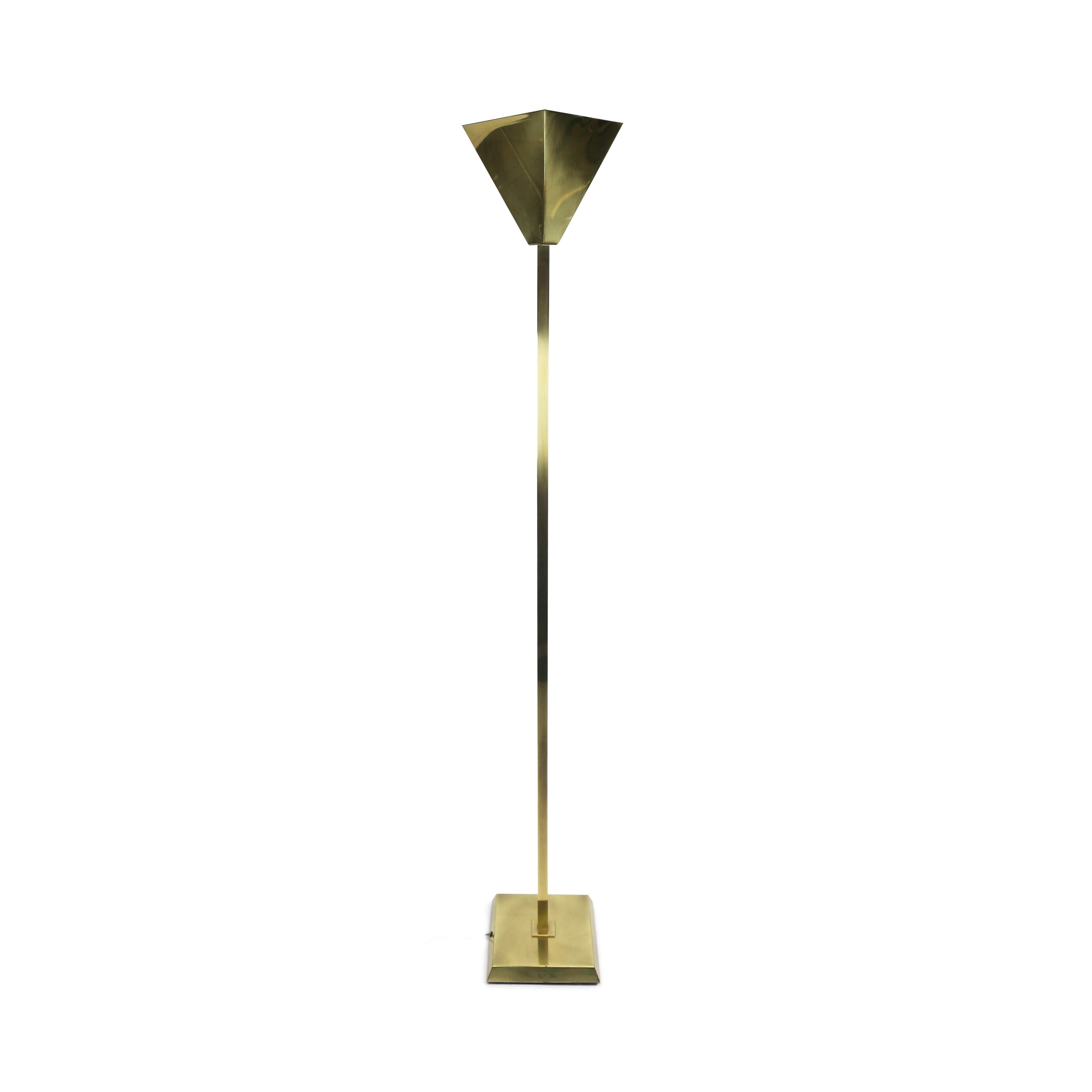 Post-Modern 1980s Italian Brass Torchiere Floor Lamp For Sale