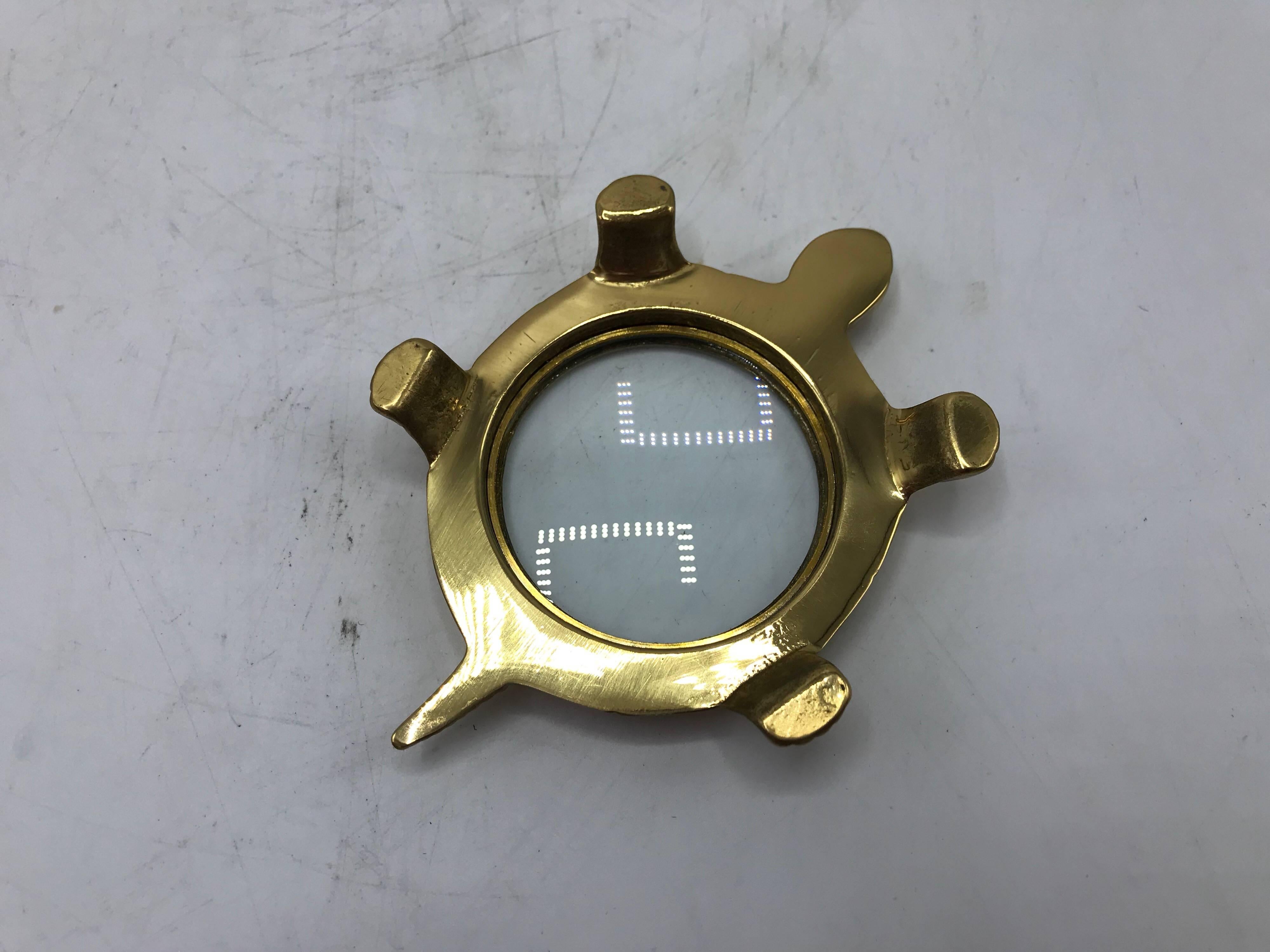 Modern 1980s Italian Brass Turtle Magnifying Glass Paperweight