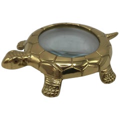 1980s Italian Brass Turtle Magnifying Glass Paperweight