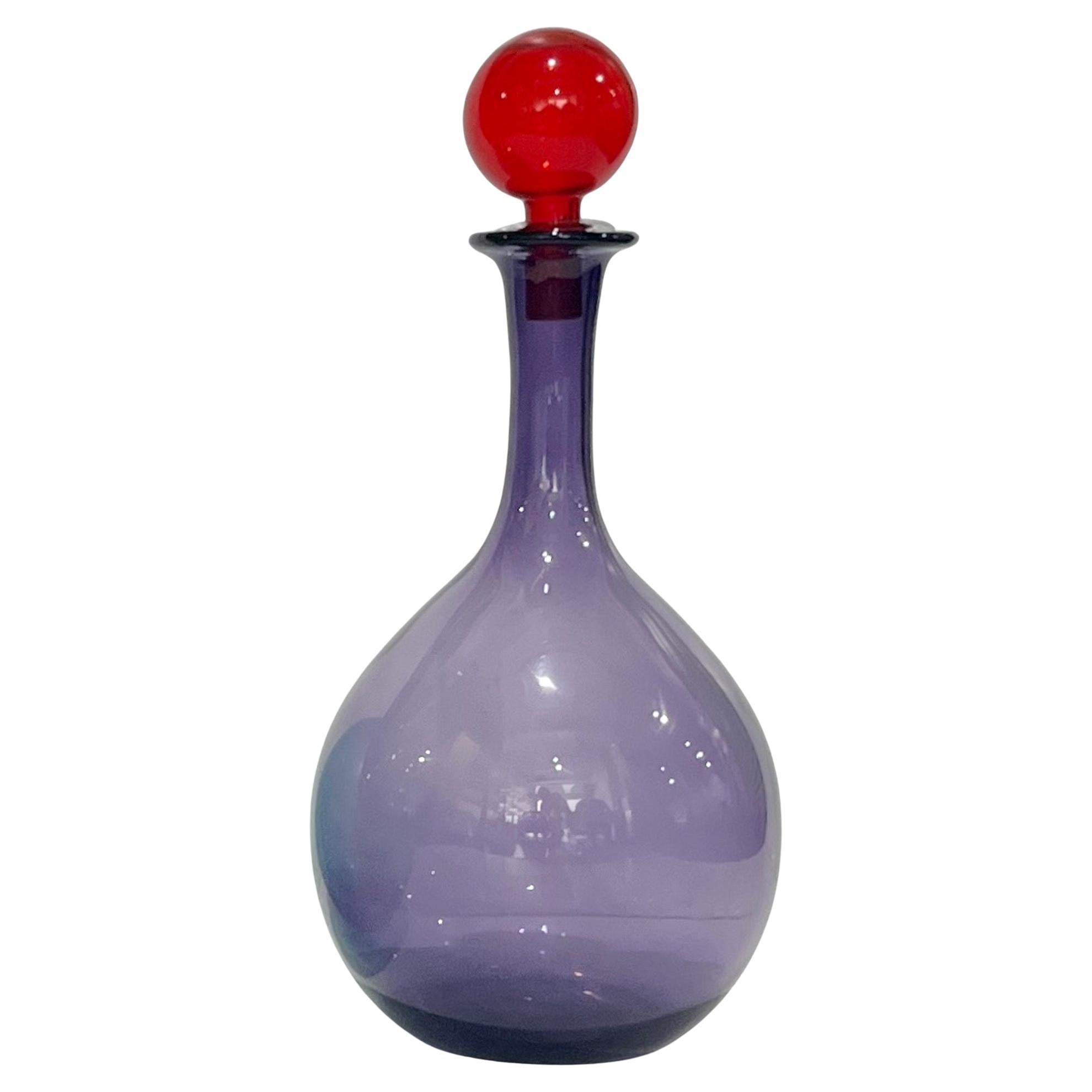 1980er Jahre Italienische Große Helle Bunte Lila Rubinrot Murano Glas Moderne Flasche