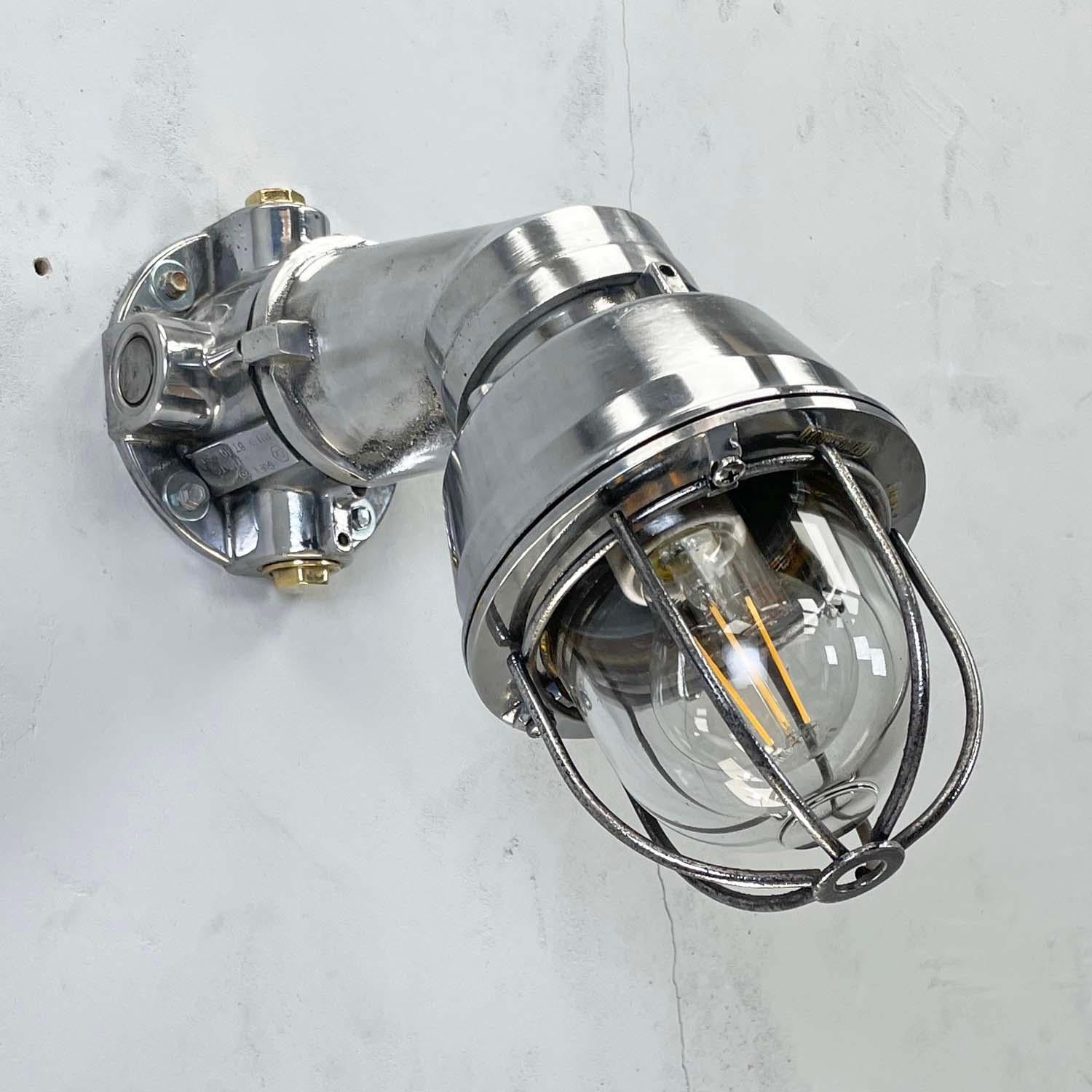 1980's Italian Cast Aluminum Flameproof Cantilever Wall Sconce with Cage & Glass For Sale 4
