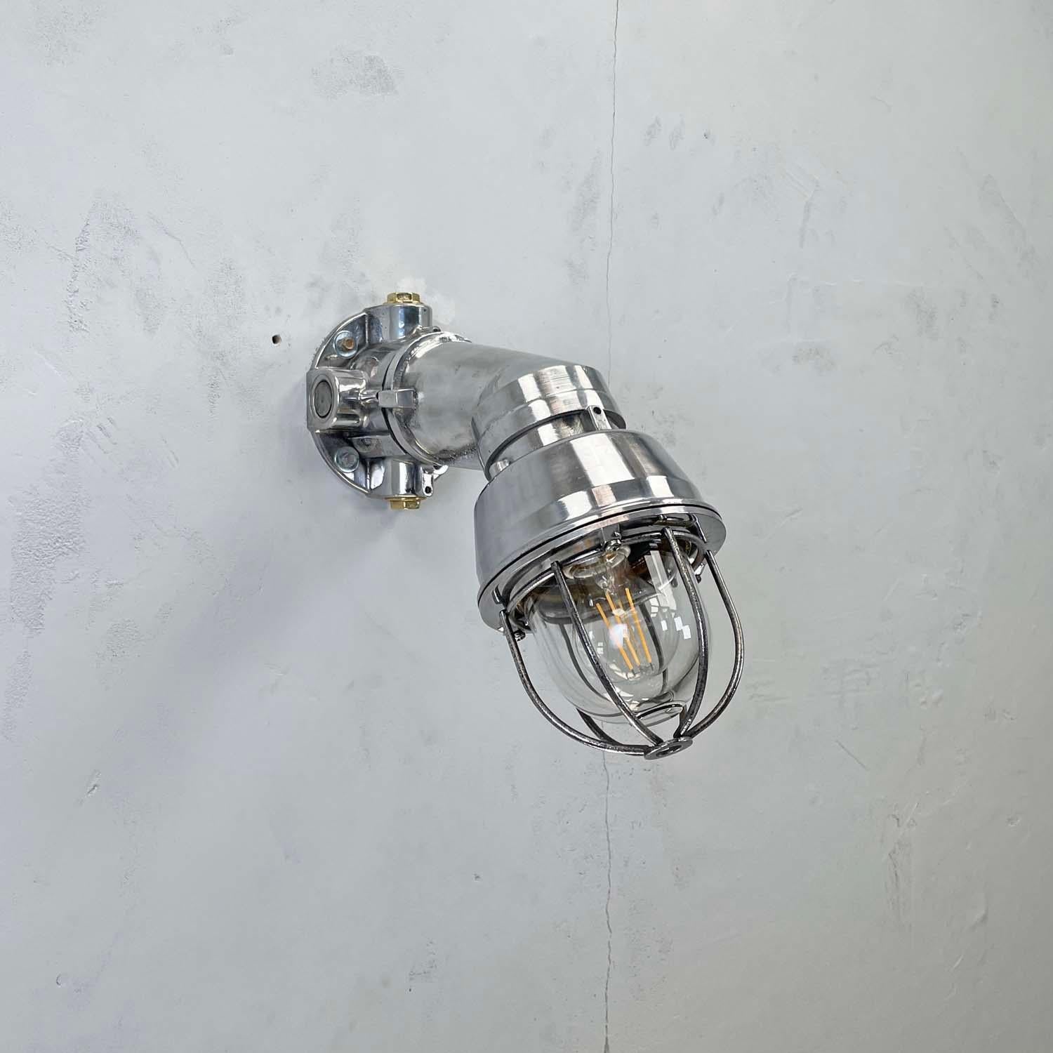 1980's Italian Cast Aluminum Flameproof Cantilever Wall Sconce with Cage & Glass For Sale 5