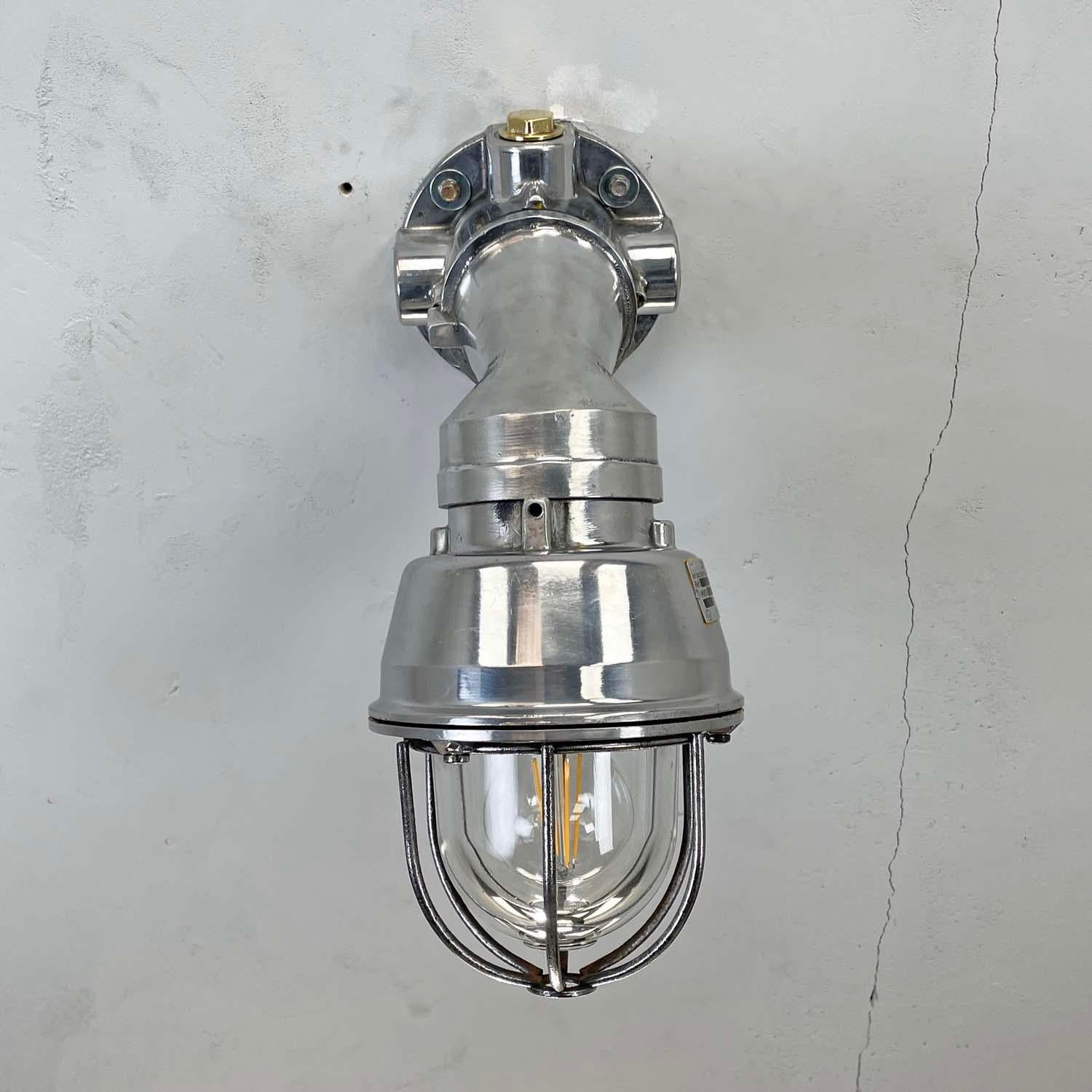 Industrial 1980's Italian Cast Aluminum Flameproof Cantilever Wall Sconce with Cage & Glass For Sale