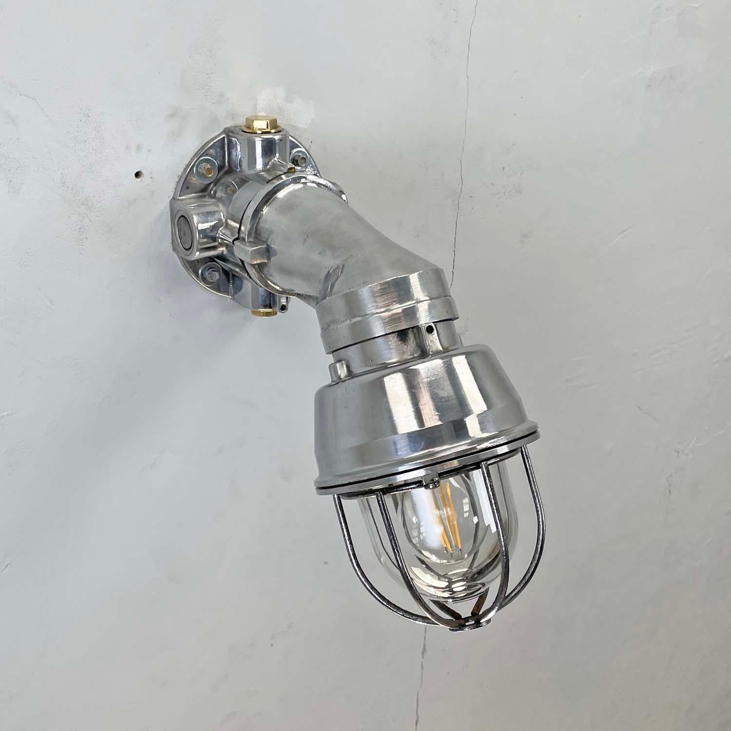 1980's Italian Cast Aluminum Flameproof Cantilever Wall Sconce with Cage & Glass In Good Condition For Sale In Leicester, Leicestershire