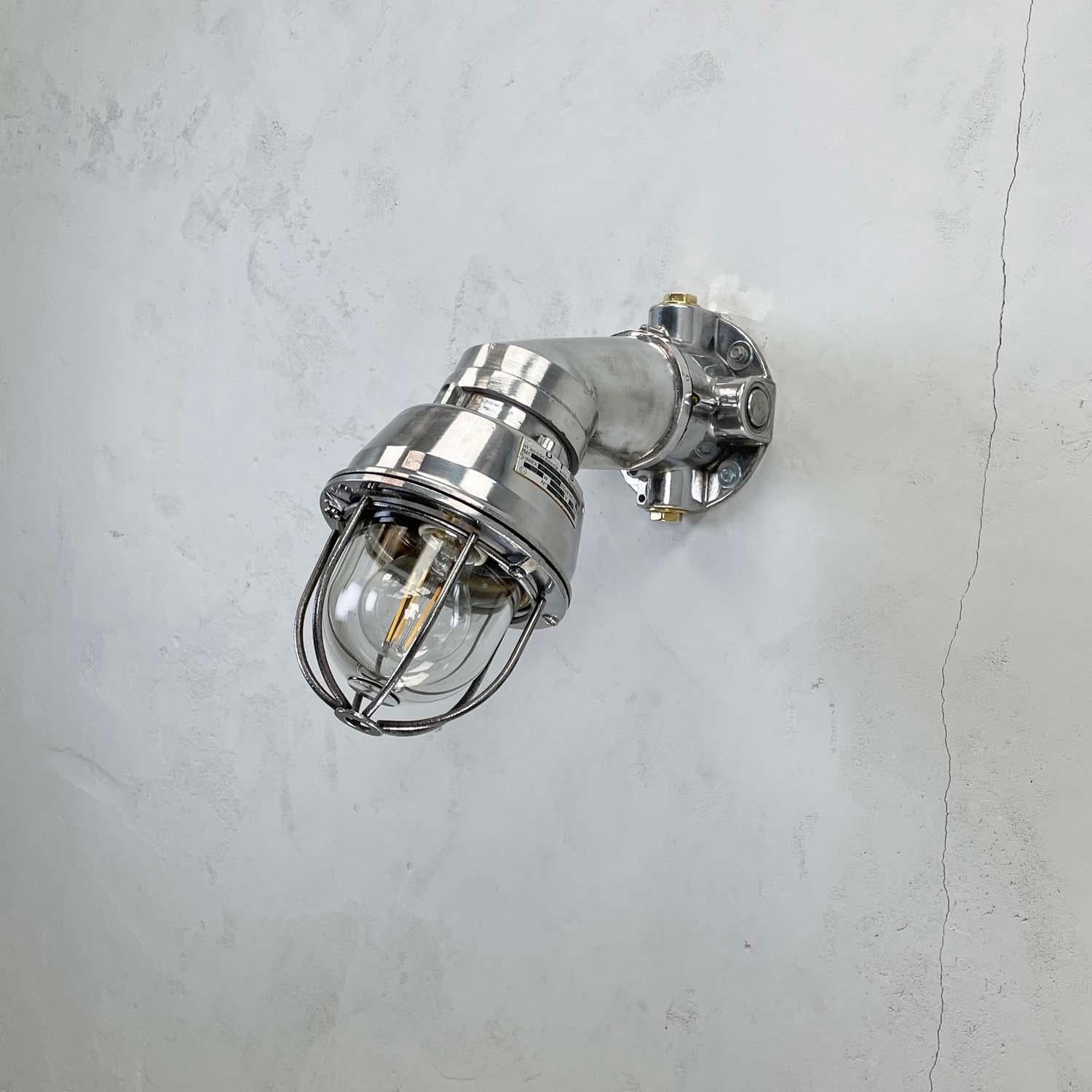 1980's Italian Cast Aluminum Flameproof Cantilever Wall Sconce with Cage & Glass For Sale 3