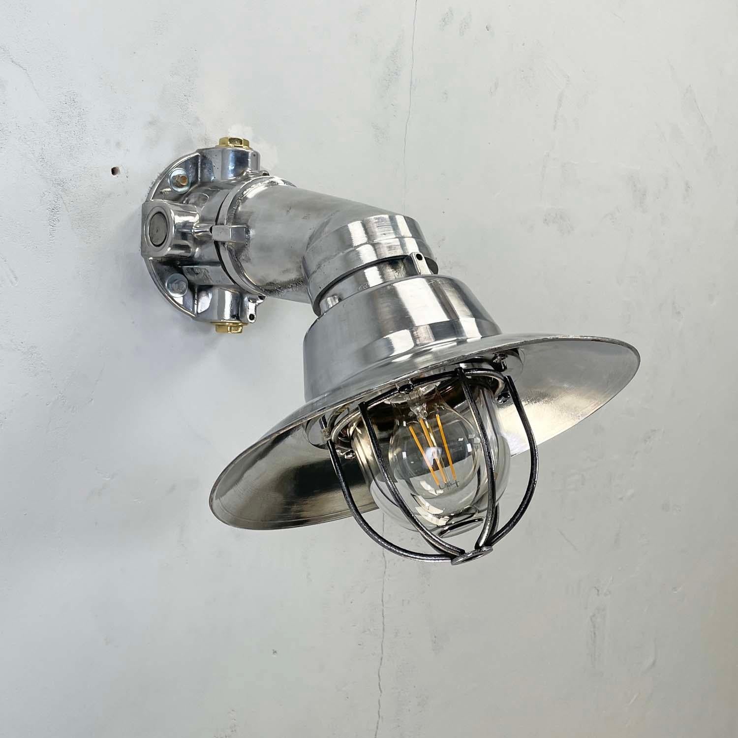 1980's Italian Cast Aluminum Flameproof Cantilever Wall Sconce with Cage & Shade For Sale 6