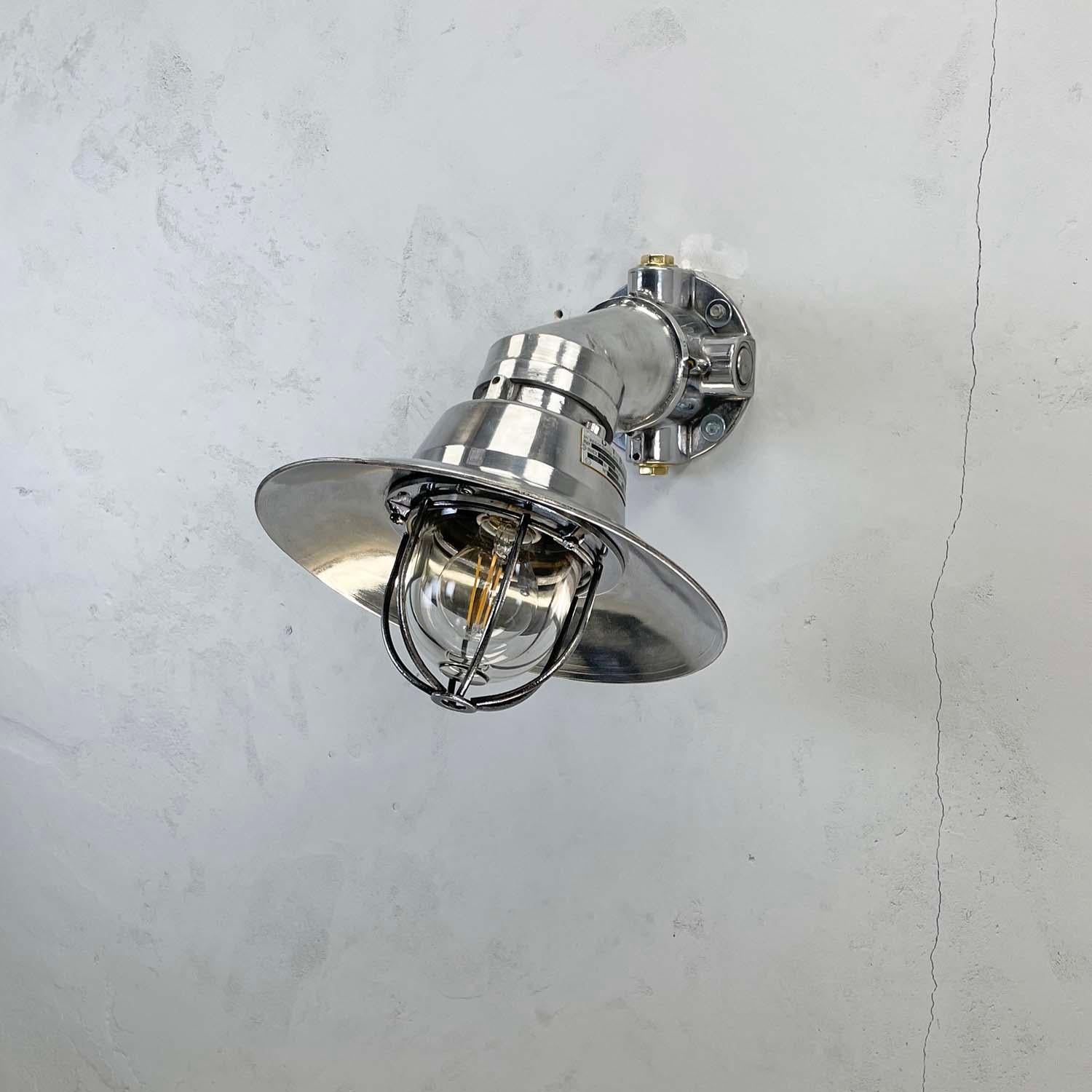 1980's Italian Cast Aluminum Flameproof Cantilever Wall Sconce with Cage & Shade For Sale 7