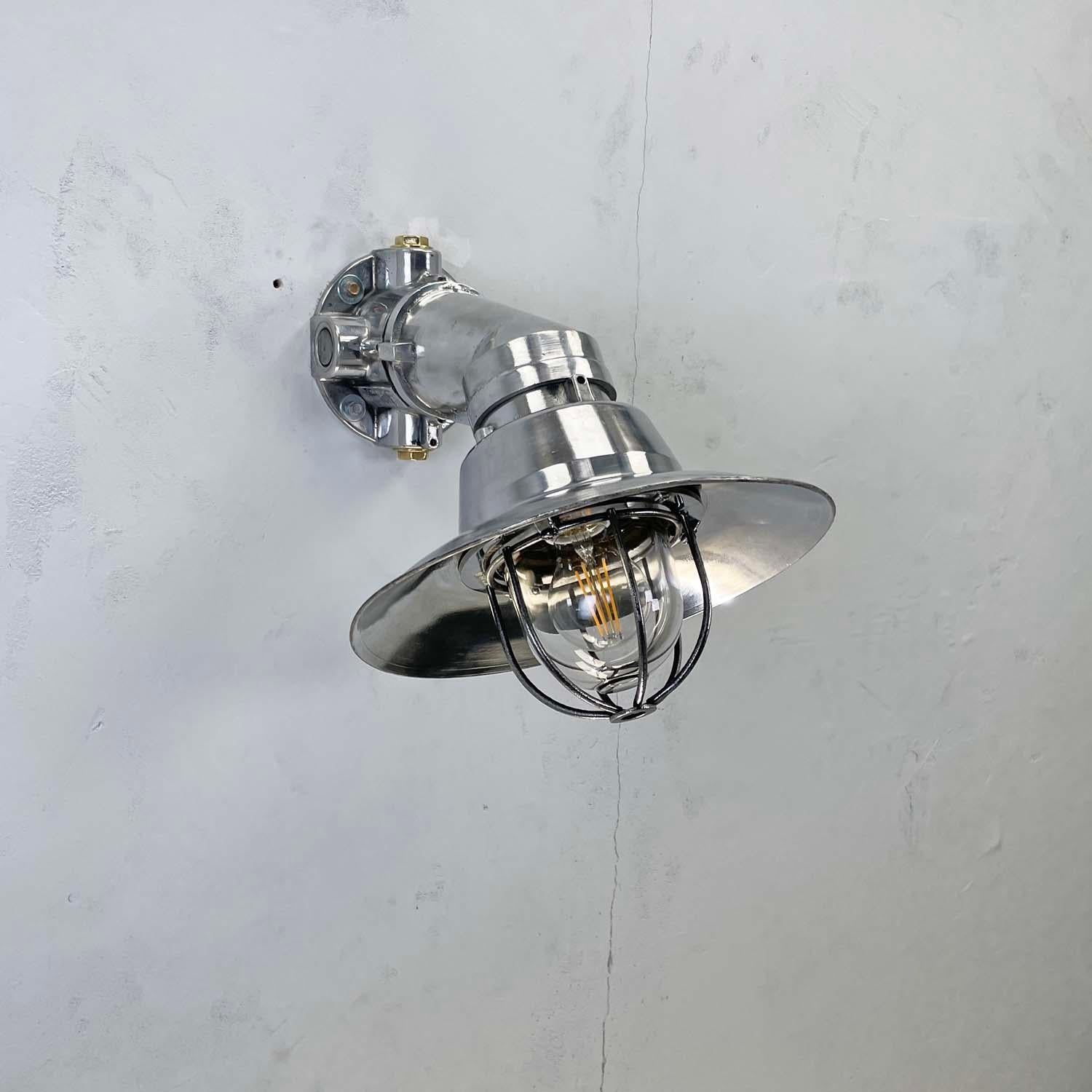 1980's Italian Cast Aluminum Flameproof Cantilever Wall Sconce with Cage & Shade For Sale 8