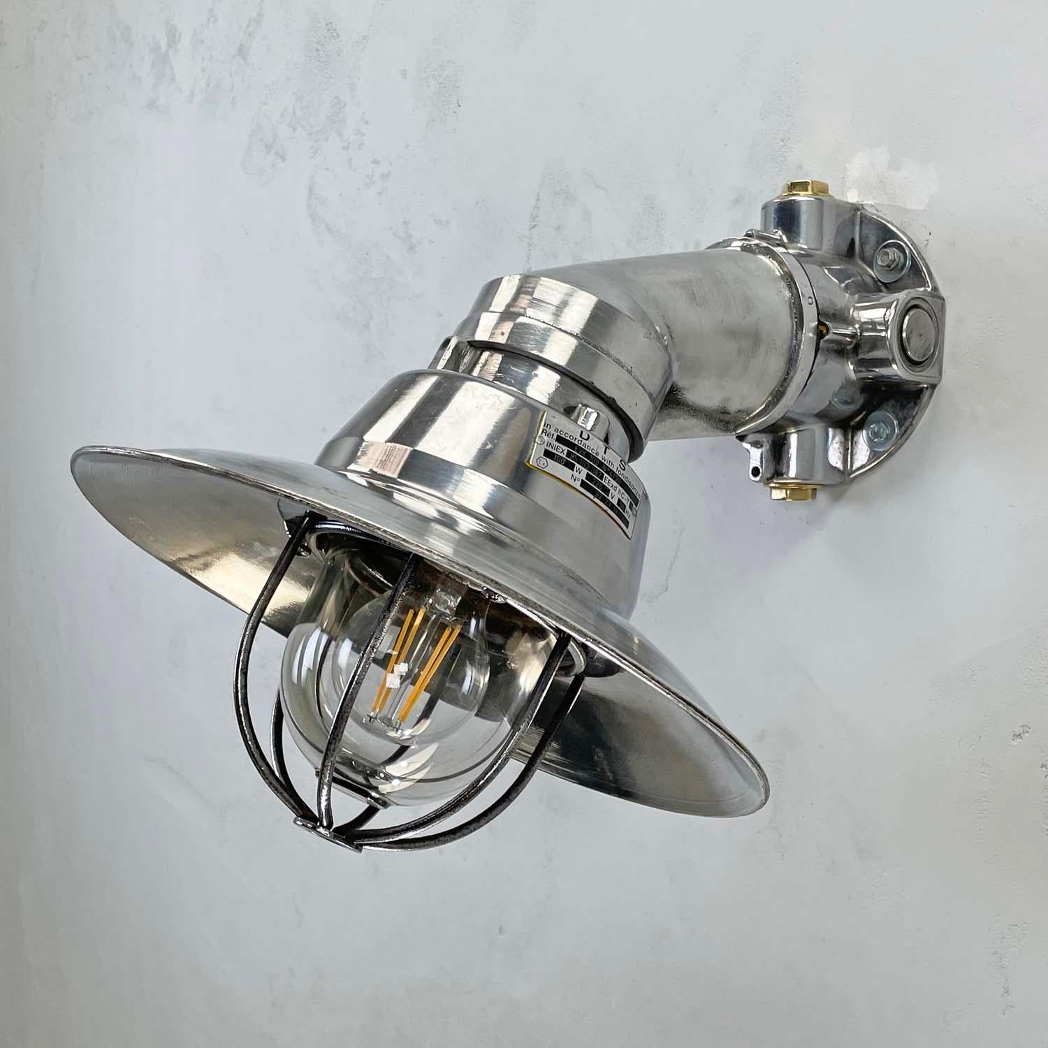 1980's Italian Cast Aluminum Flameproof Cantilever Wall Sconce with Cage & Shade For Sale 1