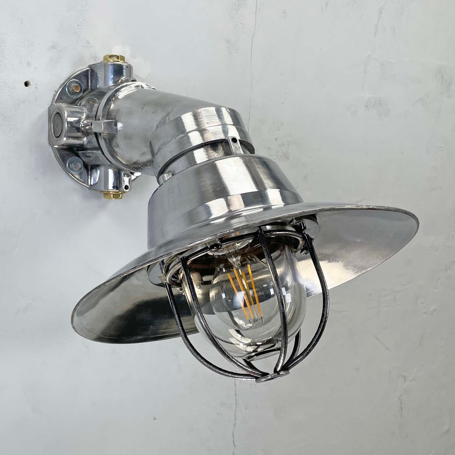 1980's Italian Cast Aluminum Flameproof Cantilever Wall Sconce with Cage & Shade For Sale 2