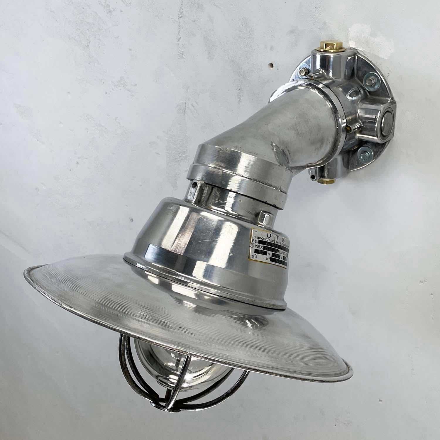 1980's Italian Cast Aluminum Flameproof Cantilever Wall Sconce with Cage & Shade For Sale 3
