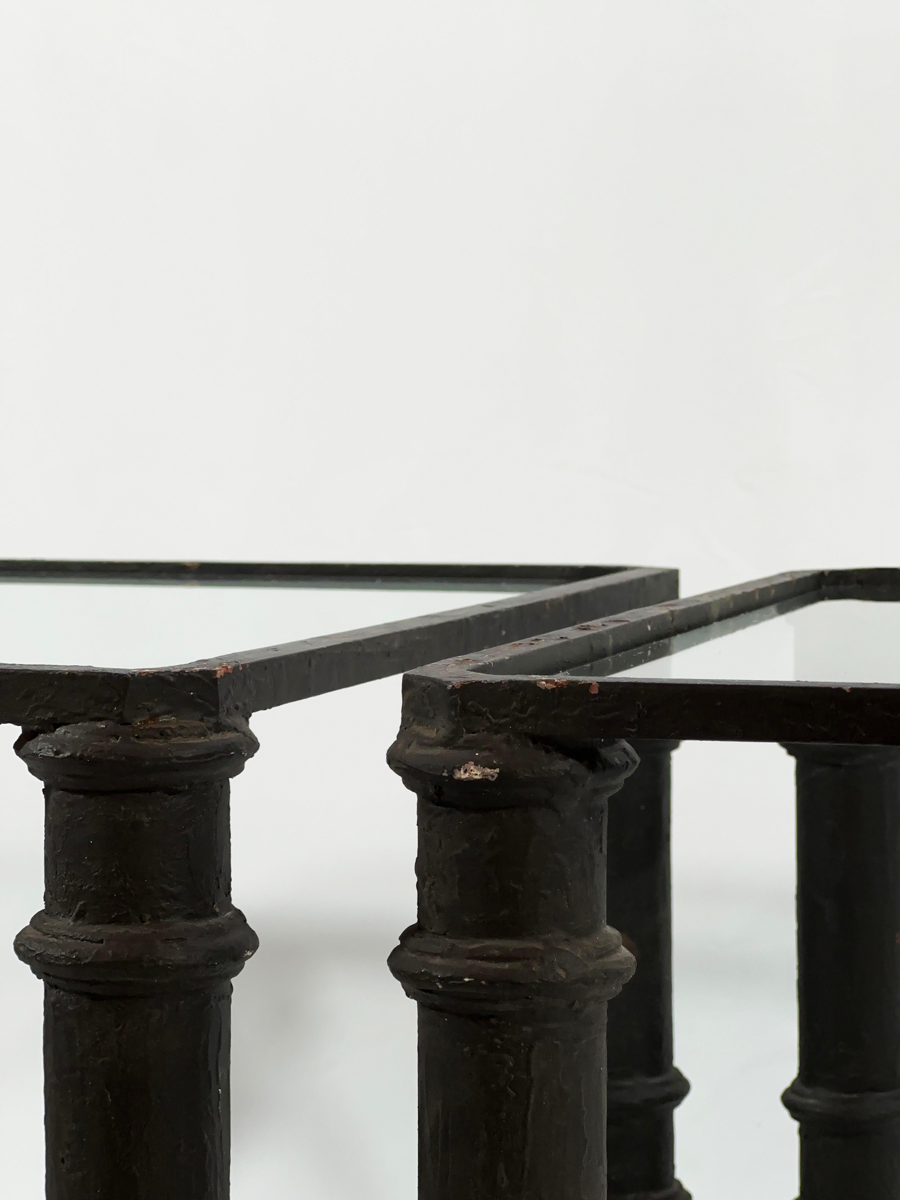Late 20th Century 1980s, Brutalist, Black Cast Iron, Square Side Tables - Giacometti Style