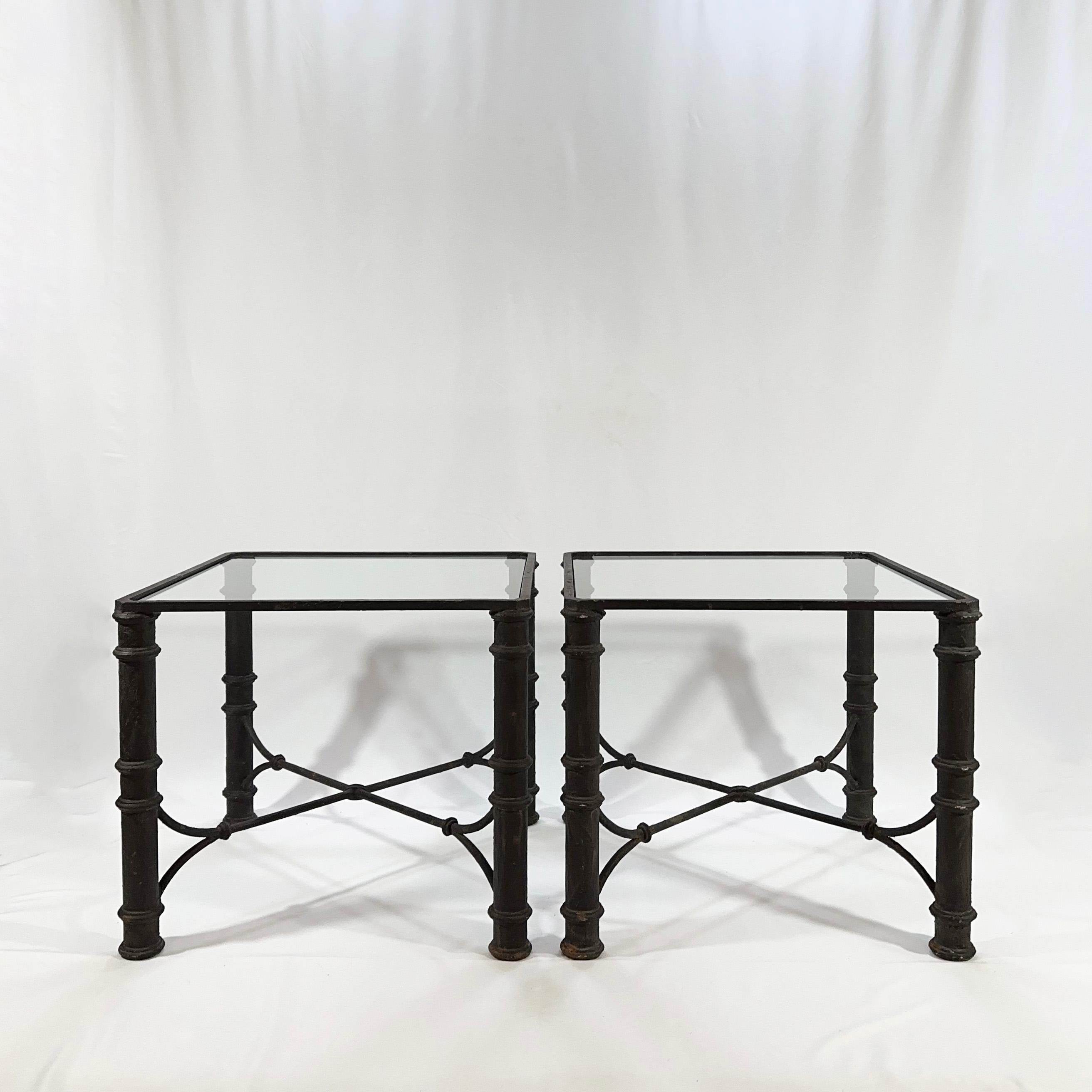 1980s, Brutalist, Black Cast Iron, Square Side Tables - Giacometti Style 1