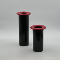 1980s Italian Ceramic Vases, Black and Red, Elegant Design, Set of 2