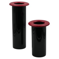 1980s Italian Ceramic Vases, Black and Red, Elegant Design, Set of 2
