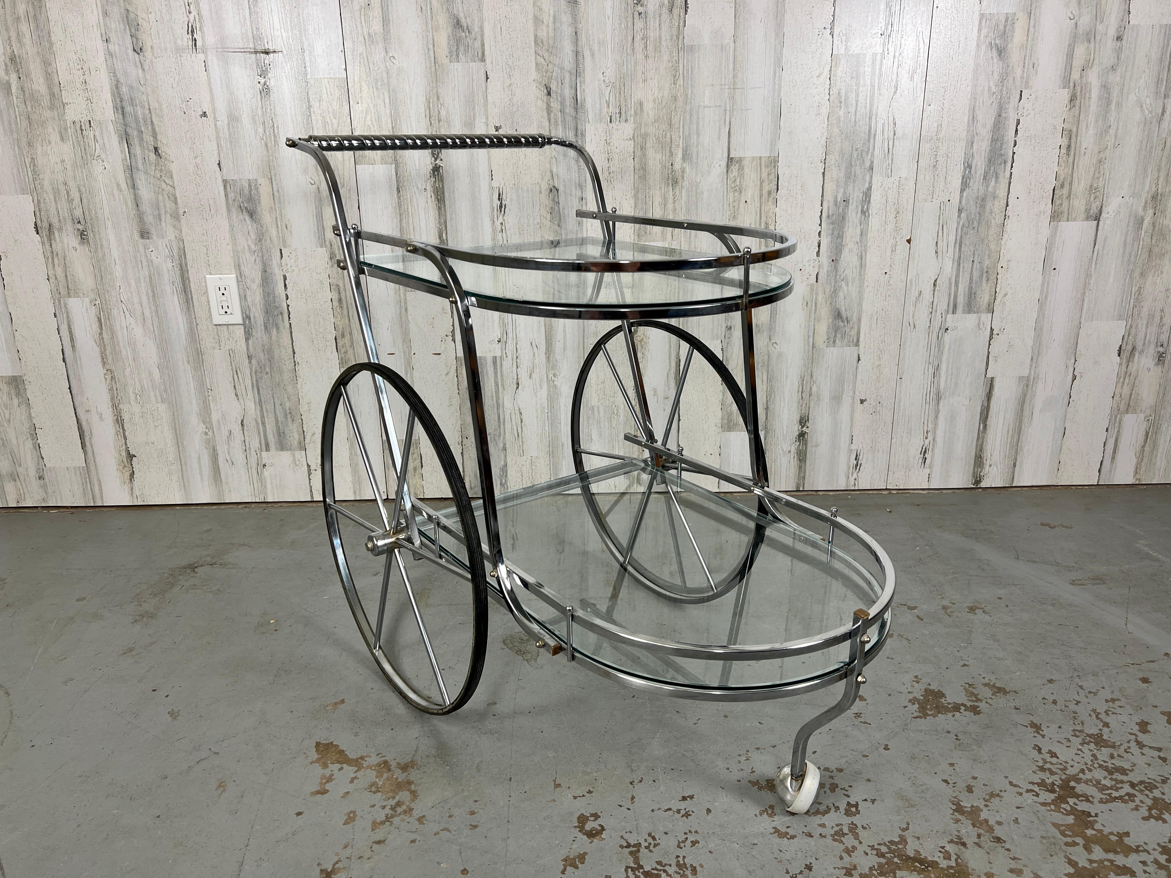 1980s Italian Chrome and Glass Bar Cart In Good Condition In Denton, TX