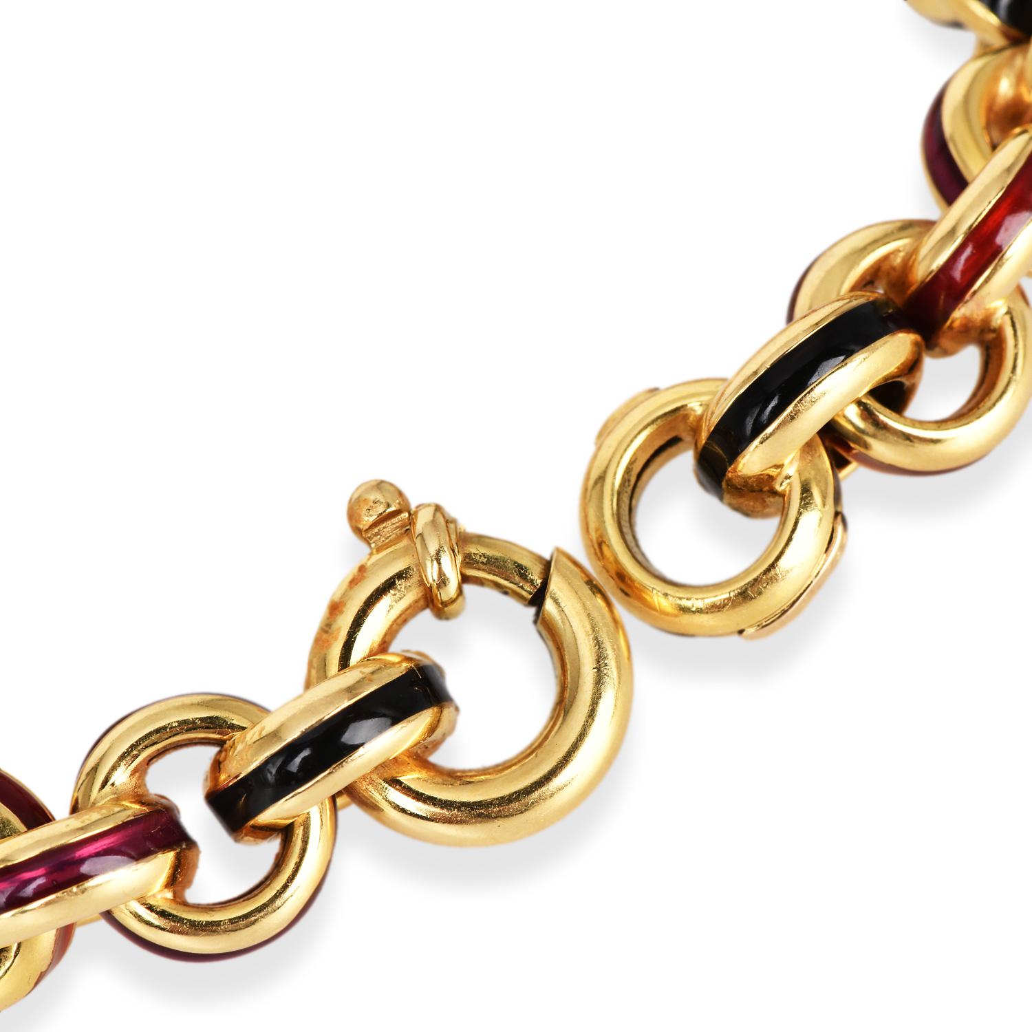Bracelet circulaire italien des années 1980, jaune 18 carats émaillé souple 2
