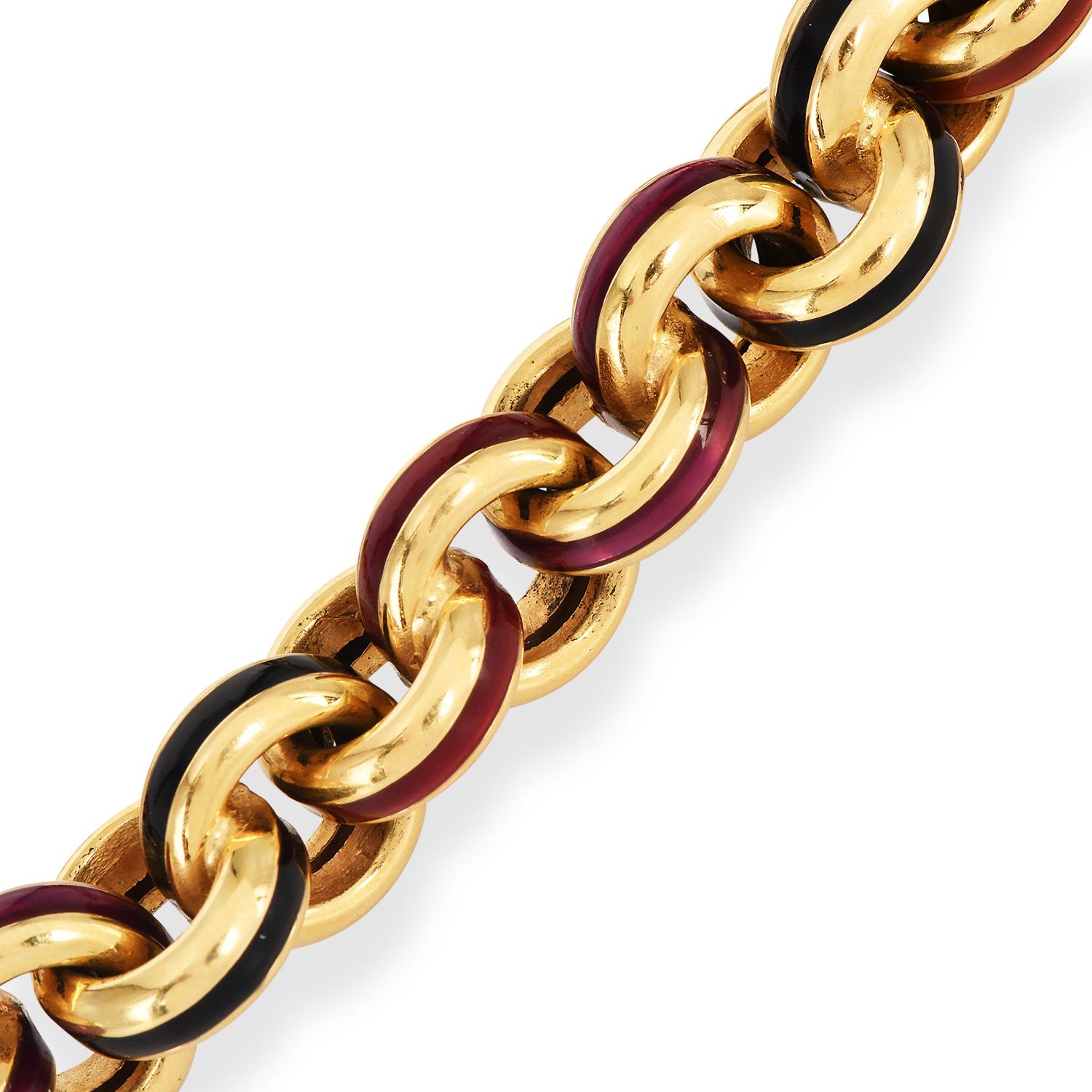 Bracelet circulaire italien des années 1980, jaune 18 carats émaillé souple 3
