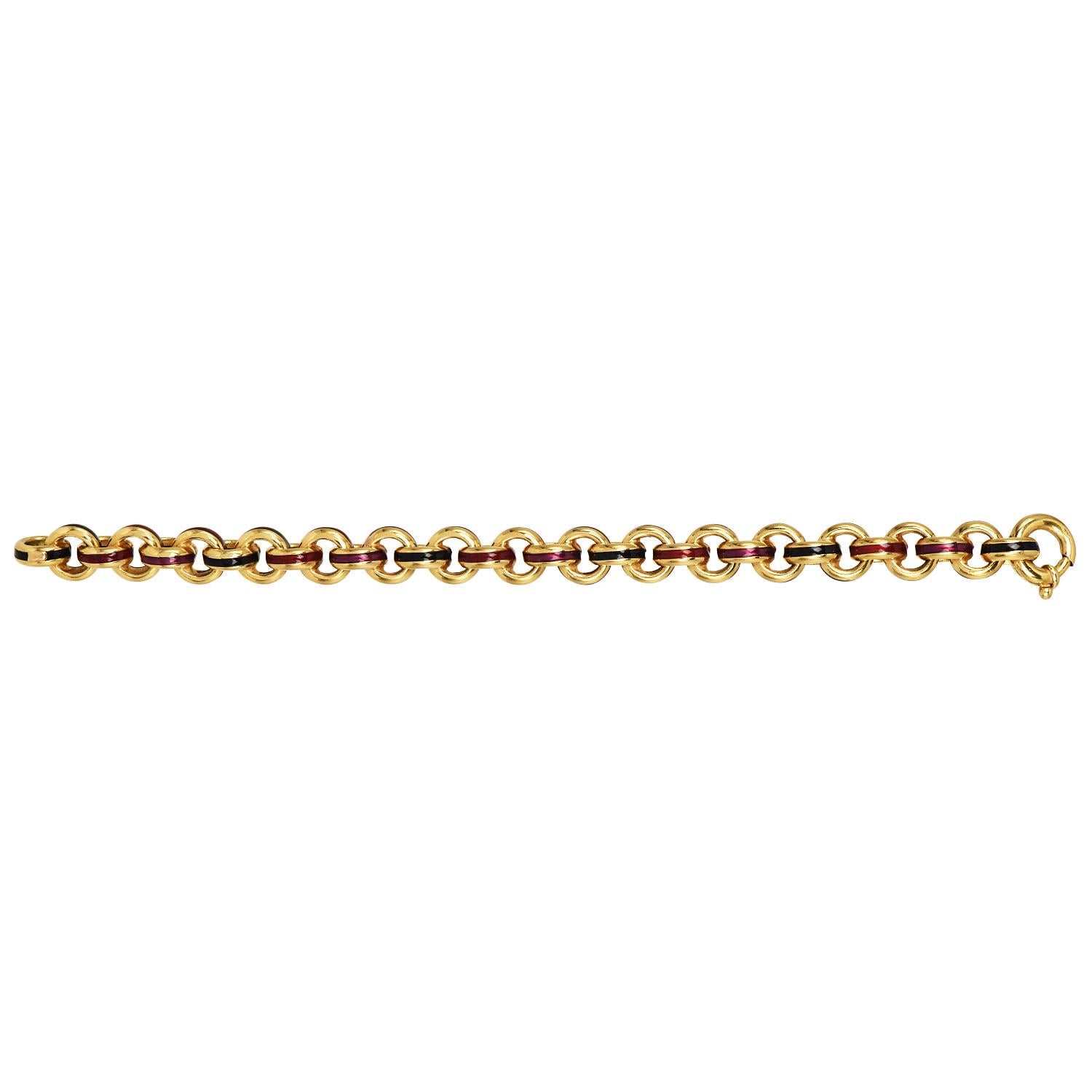 Bracelet circulaire italien des années 1980, jaune 18 carats émaillé souple 4