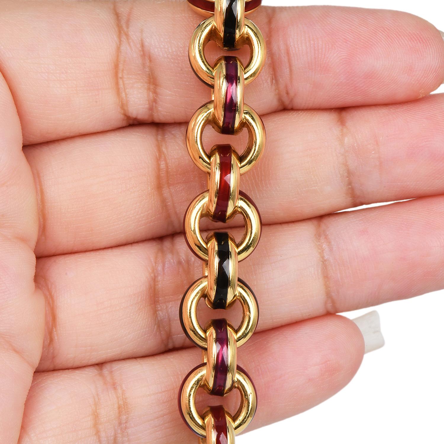 Bracelet circulaire italien des années 1980, jaune 18 carats émaillé souple 5