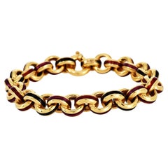 1980s Italian Circular 18K Yellow Flexible enameled Link Bracelet