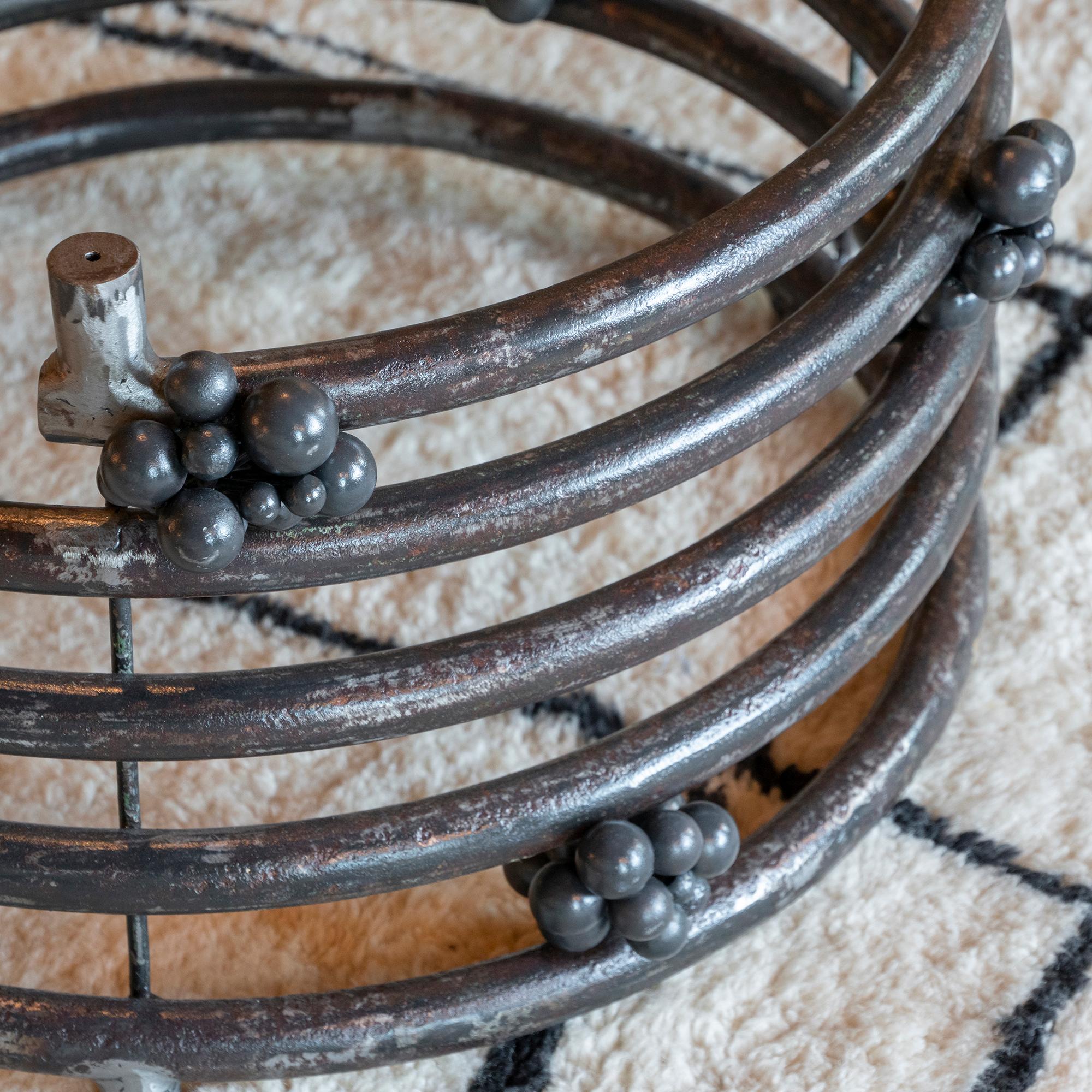 1980’s Italian Coffee Table, Natural Steel and Smoke Glass Top For Sale 3