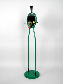 1980s Italian Colorful Large Metal Coat Stand with Two Mirrors in Memphis Style