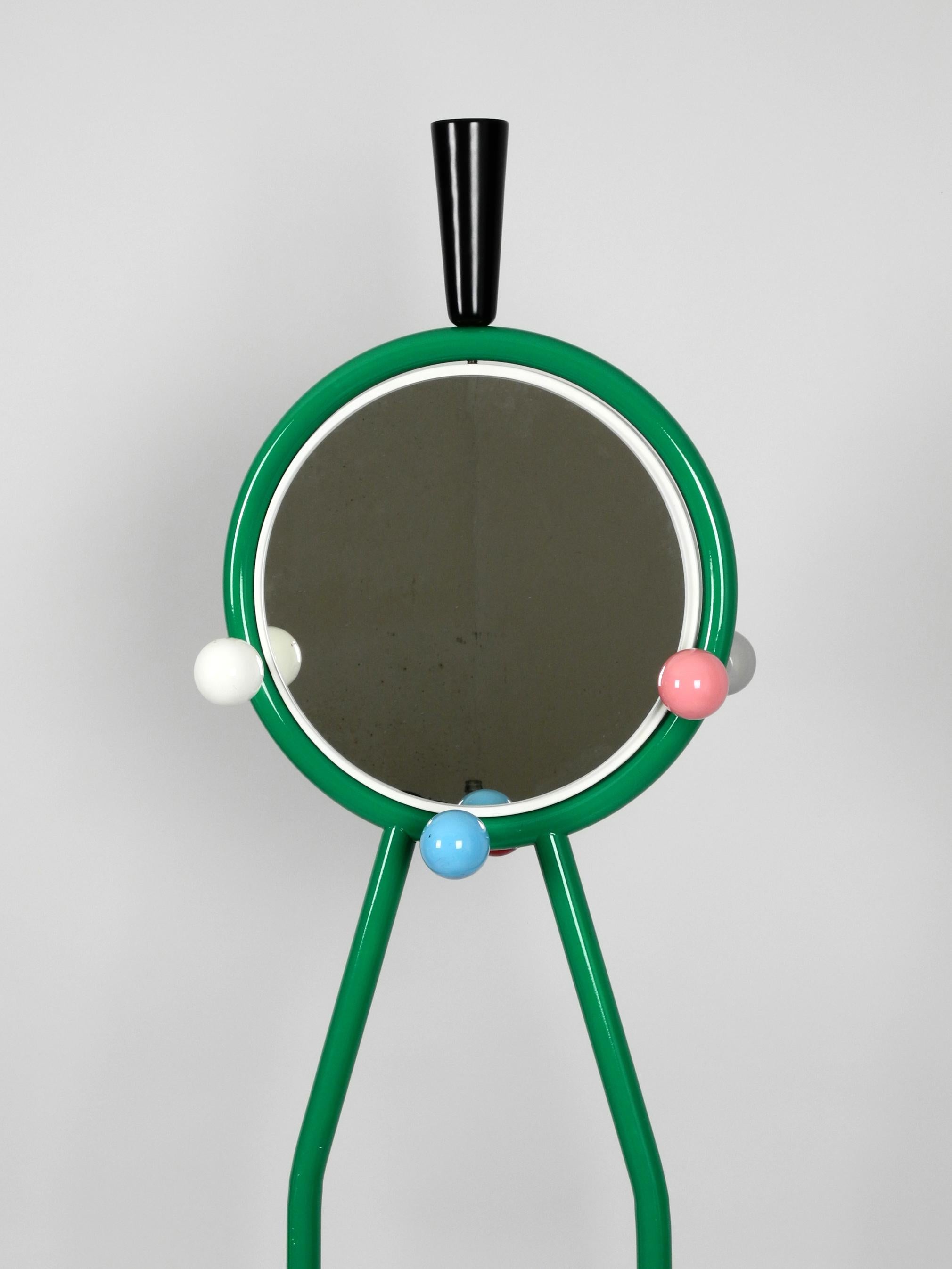1980s Italian Colorful Large Metal Coat Stand with Two Mirrors in Memphis Style 1