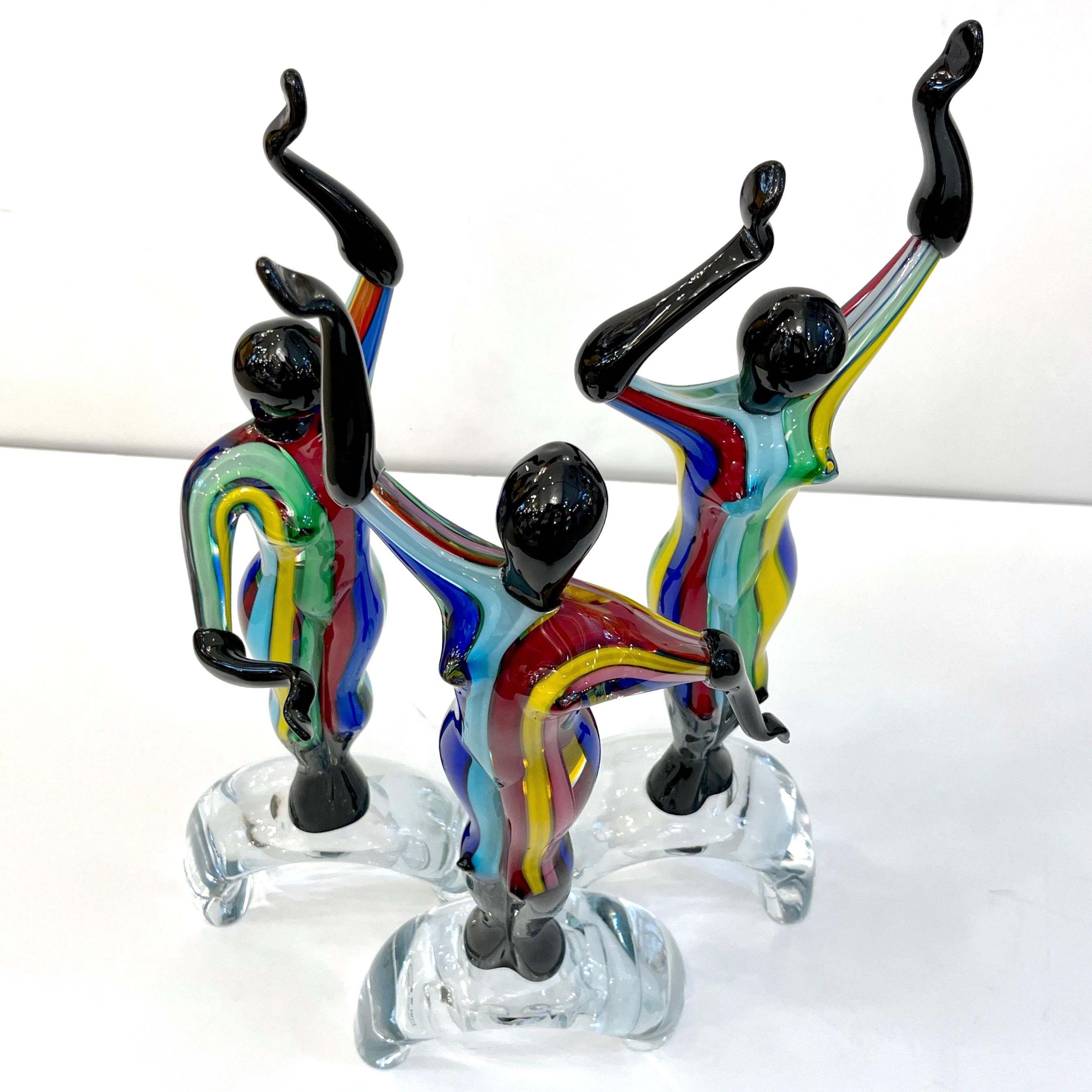 1980er Jahre Italienisches Buntes Murano Glas Set 3 Balletttänzerinnen für Cosulich Interiors im Angebot 1