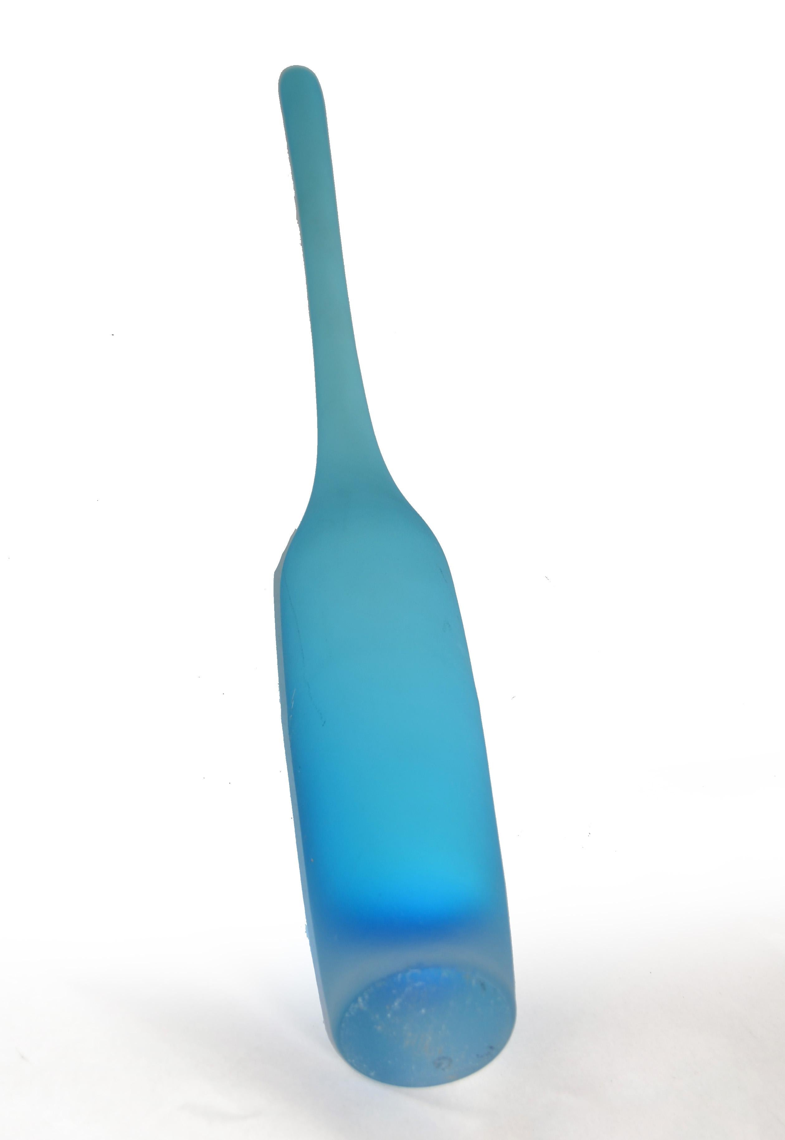 1980s Italian Cornflower Blue Scavo Glass Wheat Vase Vessel Mid-Century Modern For Sale 7