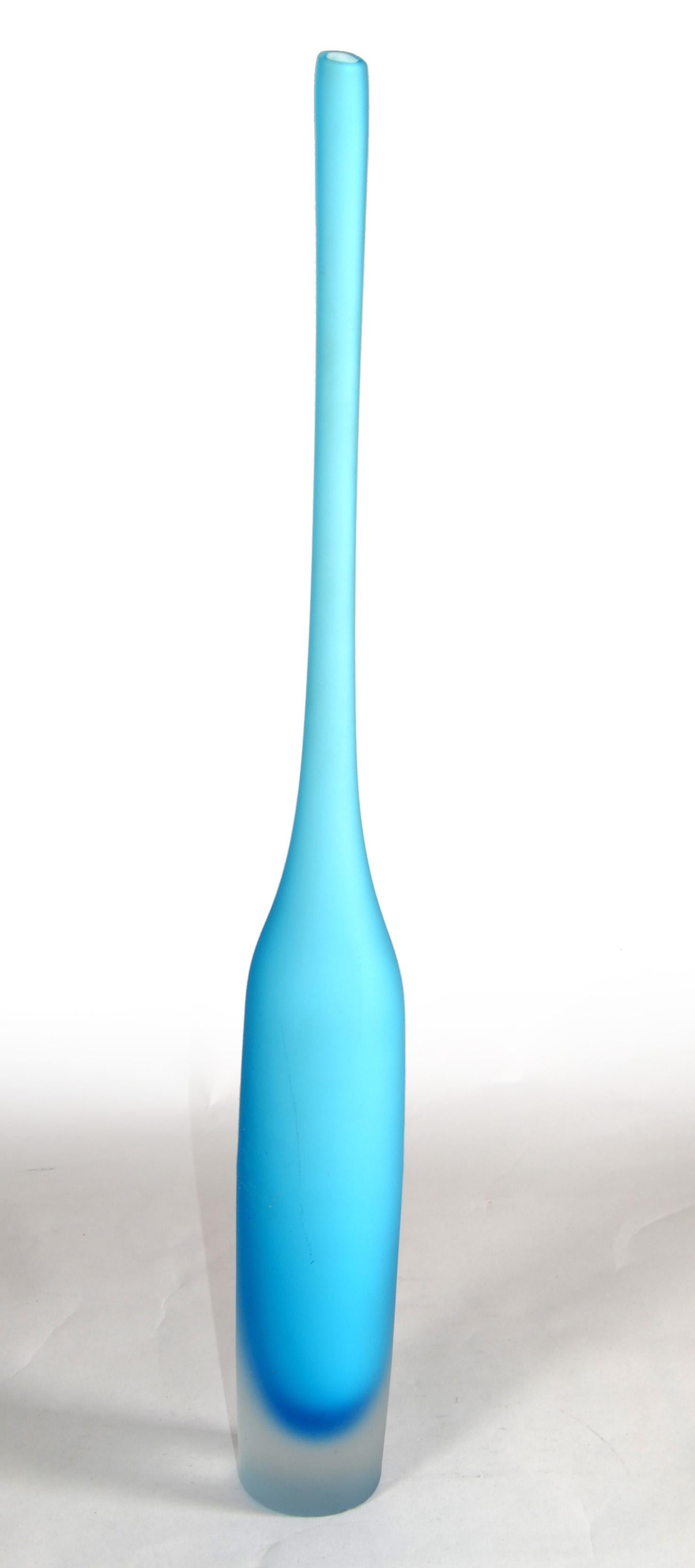 1980s Italian Cornflower Blue Scavo Glass Wheat Vase Vessel Mid-Century Modern For Sale 8