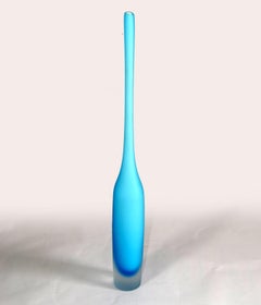 1980s Italian Cornflower Blue Scavo Glass Wheat Vase Vessel Mid-Century Modern