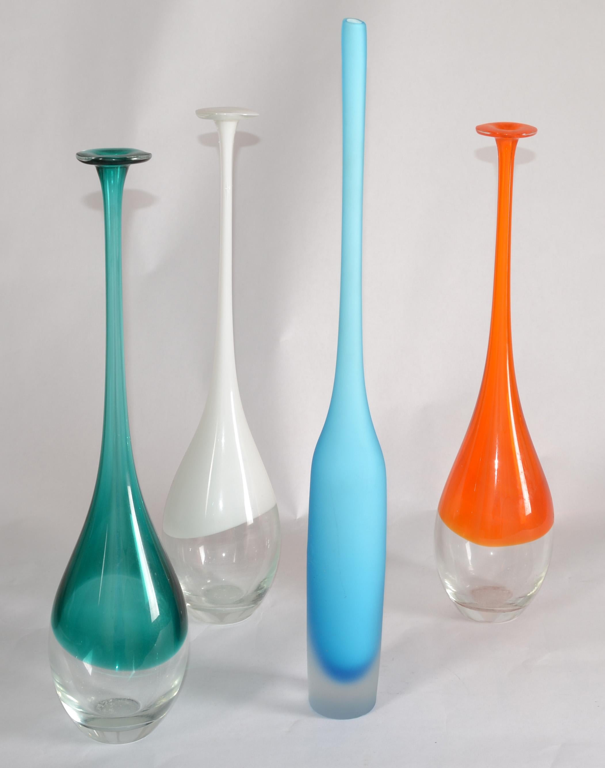 Hand-Crafted 1980s Italian Cornflower Blue Scavo Glass Wheat Vase Vessel Mid-Century Modern For Sale