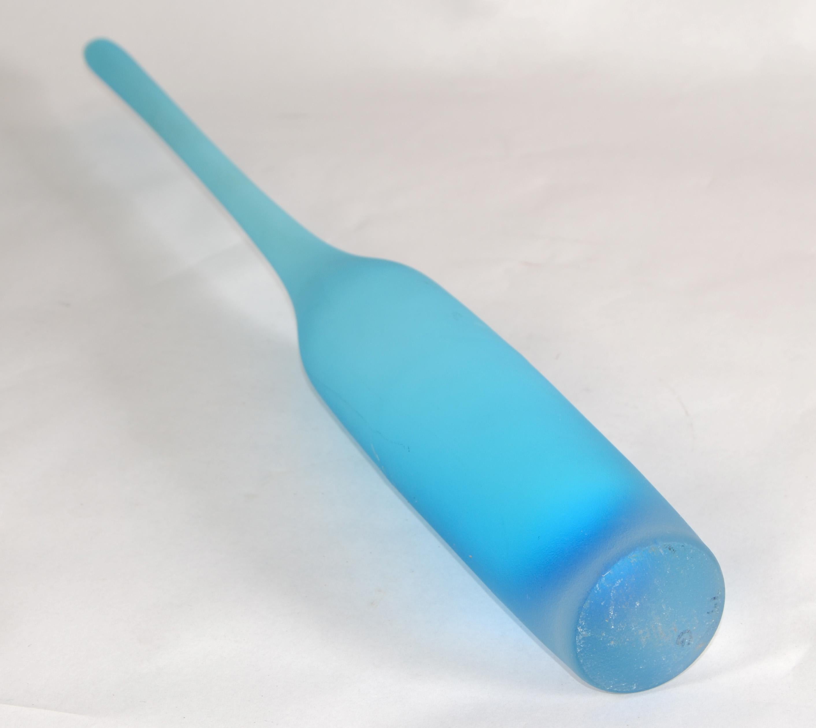 1980s Italian Cornflower Blue Scavo Glass Wheat Vase Vessel Mid-Century Modern For Sale 3