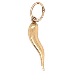 1980s Italian Cornicello Horn Charm in 14 Karat Yellow Gold