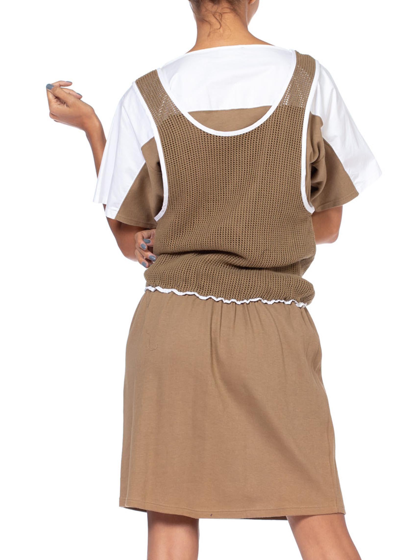 1980'S Khaki & White Cotton Italian Sport Mesh Dress For Sale 2