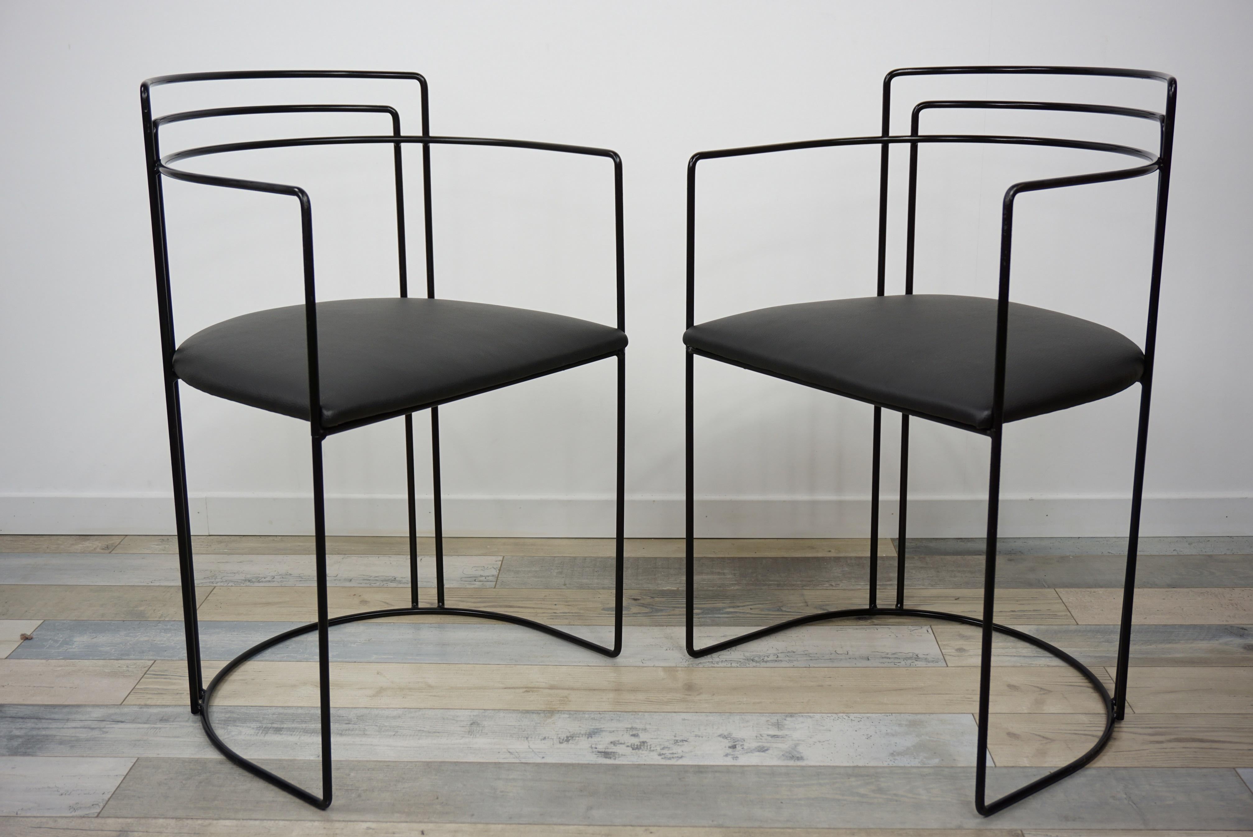 Modern 1980s Italian Design and Memphis Milano Style All in Black Pair of Chairs