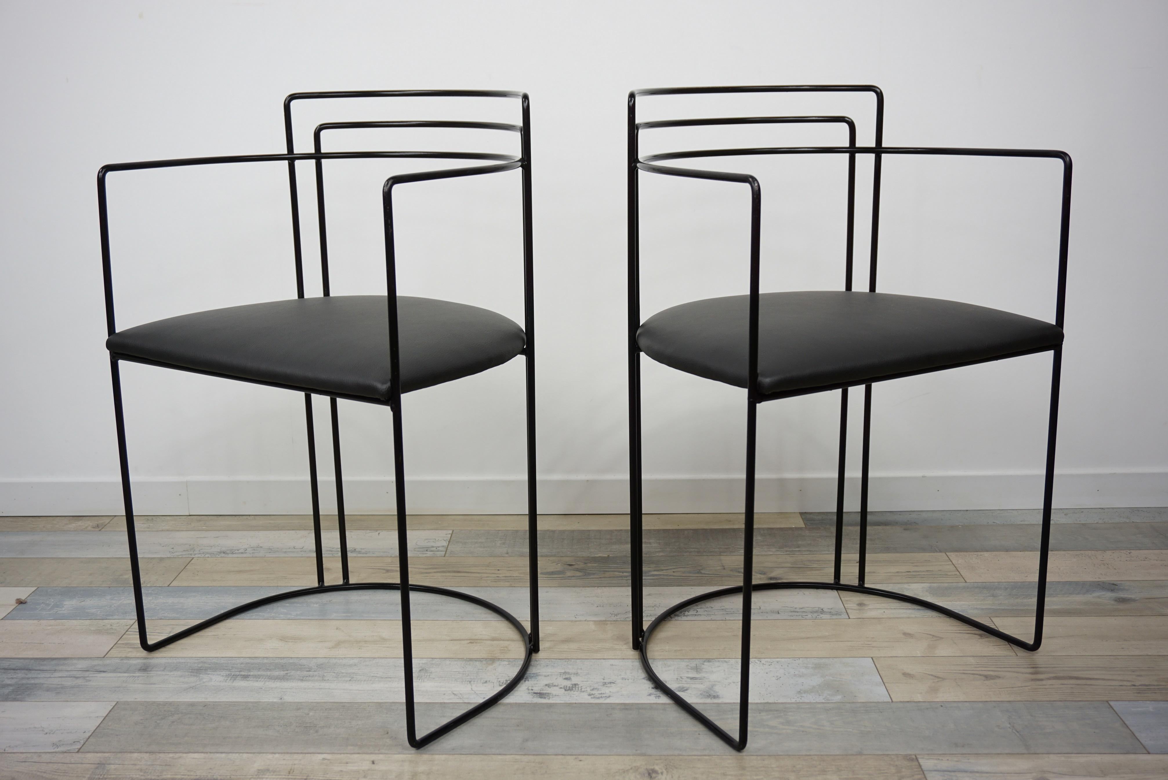 European 1980s Italian Design and Memphis Milano Style All in Black Pair of Chairs