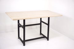 1980s Italian Design Black Metal Base and Travertine Tray Table
