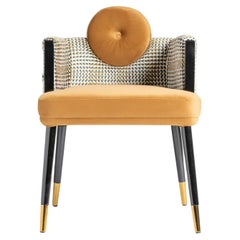 1980s Italian Design Style Black Lacquer Walnut Wooden and Velvet Chair