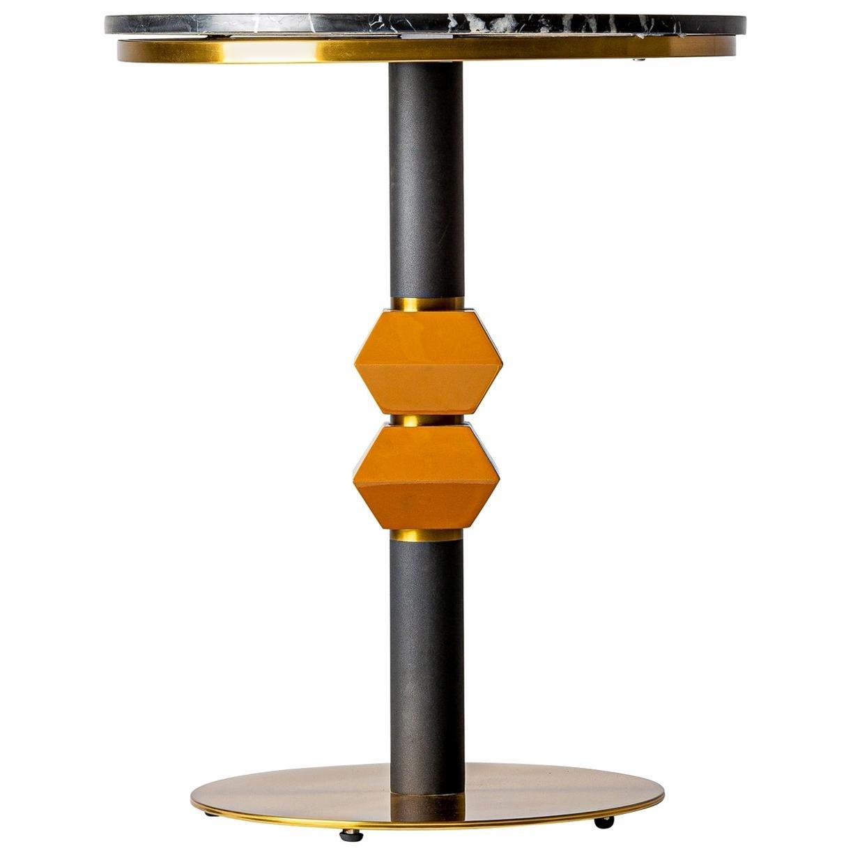 1980s Italian Design Style Round Black Marble and Gilt Pedestal Table For Sale